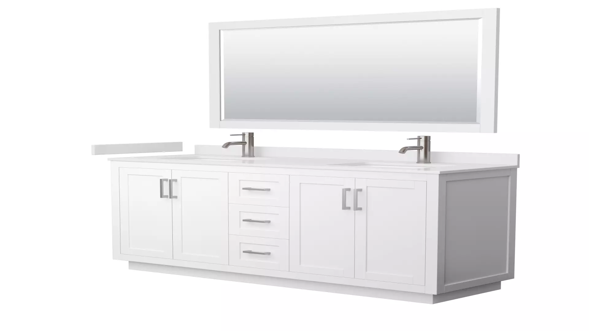 Miranda 66 Inch Double Bathroom Vanity in White, White Cultured Marble Countertop, Undermount Square Sinks, Brushed Nickel Trim, 58 Inch Mirror material