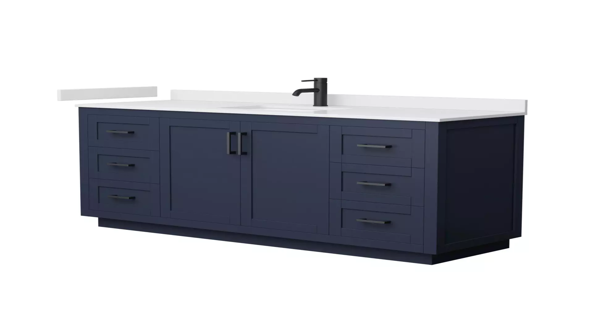Miranda 66 Inch Single Bathroom Vanity in Dark Blue, White Cultured Marble Countertop, Undermount Square Sink, Matte Black Trim material