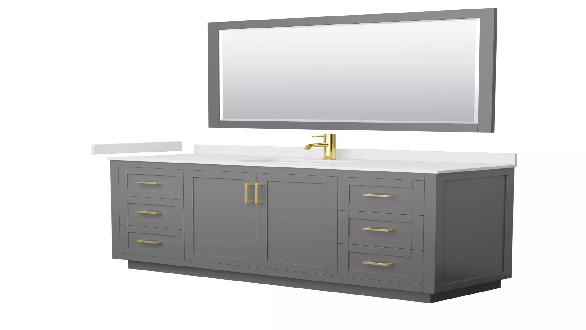 Miranda 66 Inch Single Bathroom Vanity in Dark Gray, White Cultured Marble Countertop, Undermount Square Sink, Brushed Gold Trim, 58 Inch Mirror material