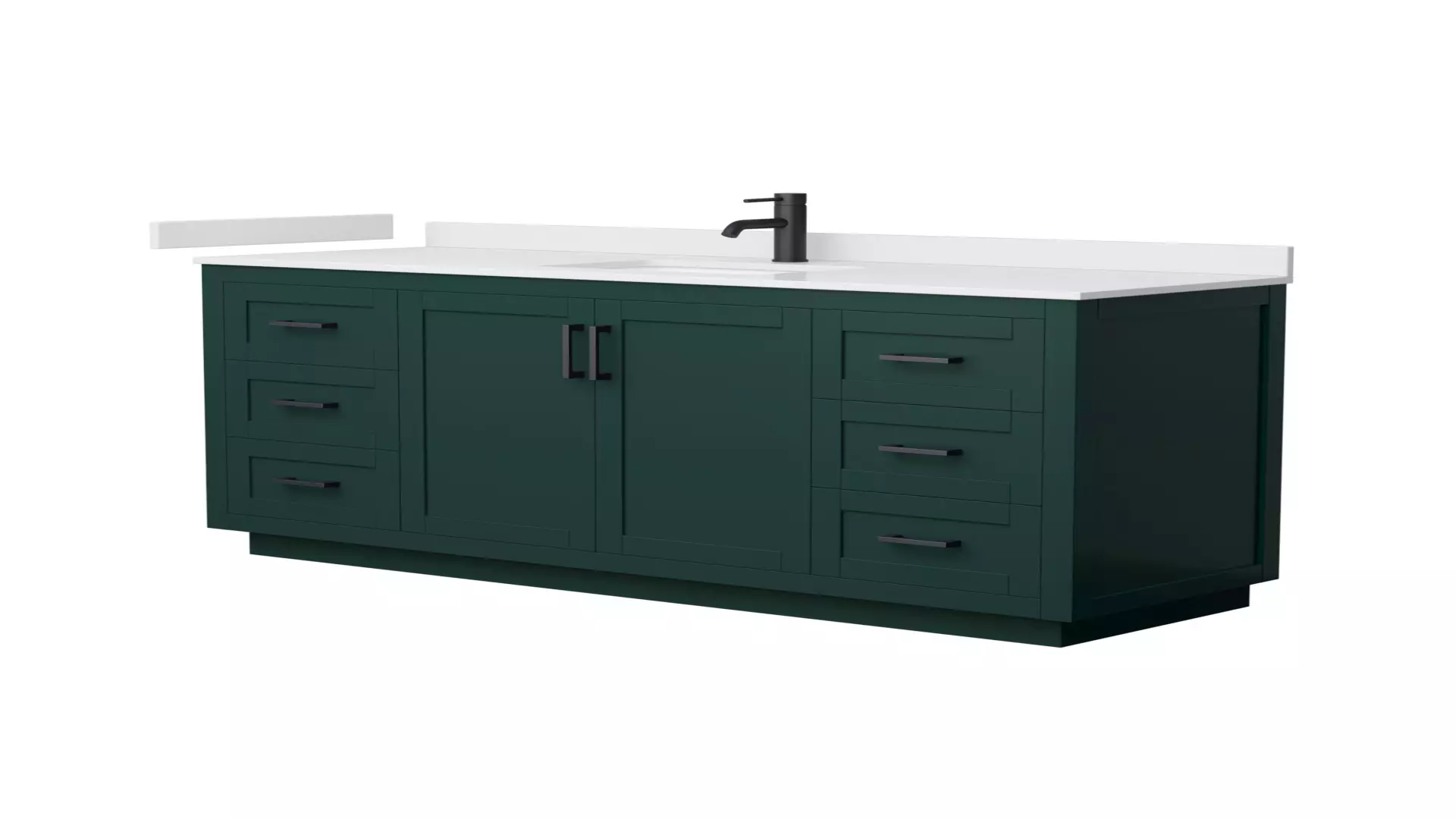 Miranda 66 Inch Single Bathroom Vanity in Green, White Cultured Marble Countertop, Undermount Square Sink, Matte Black Trim material