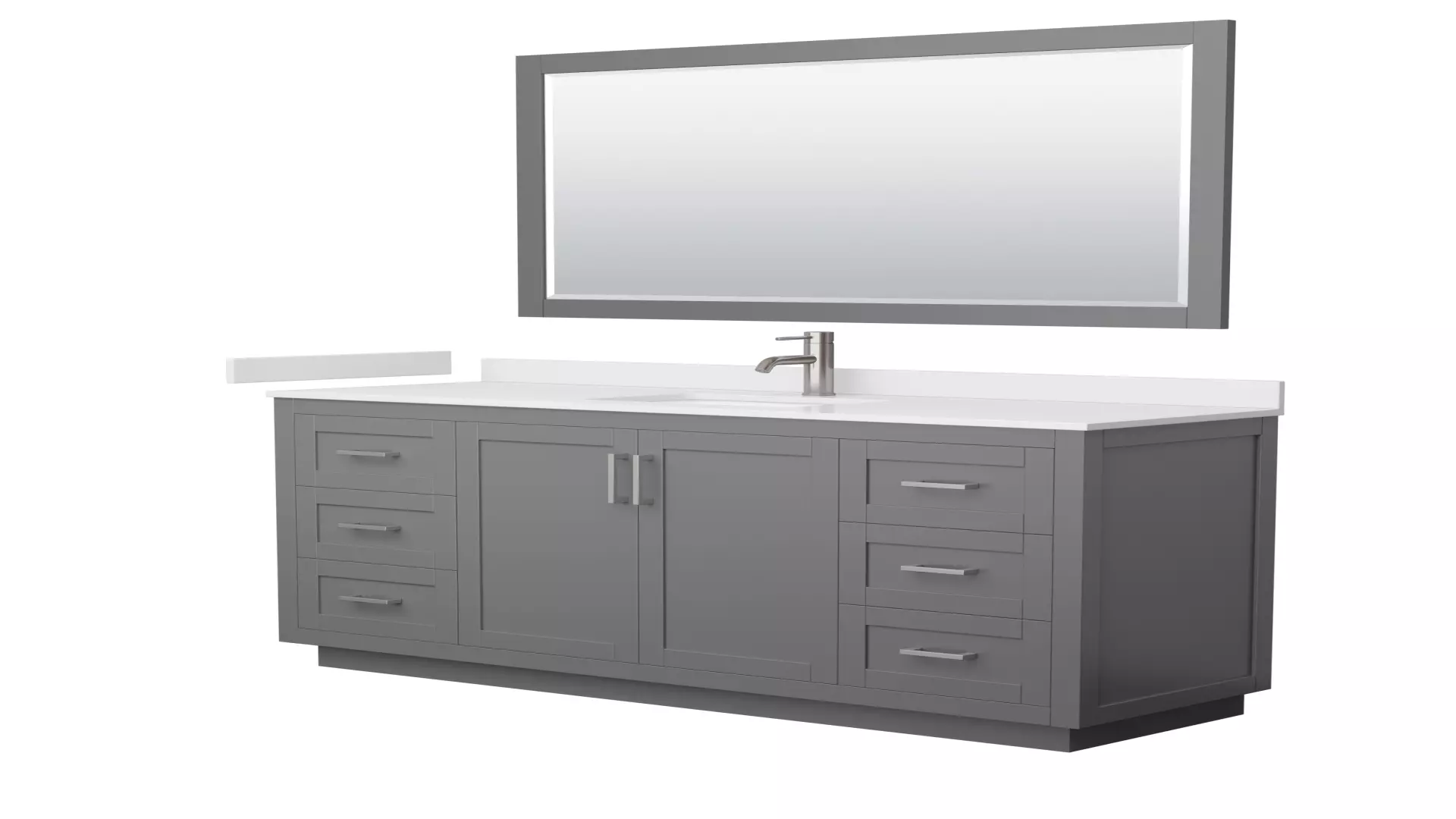 Miranda 66 Inch Single Bathroom Vanity in Dark Gray, White Cultured Marble Countertop, Undermount Square Sink, Brushed Nickel Trim, 58 Inch Mirror material