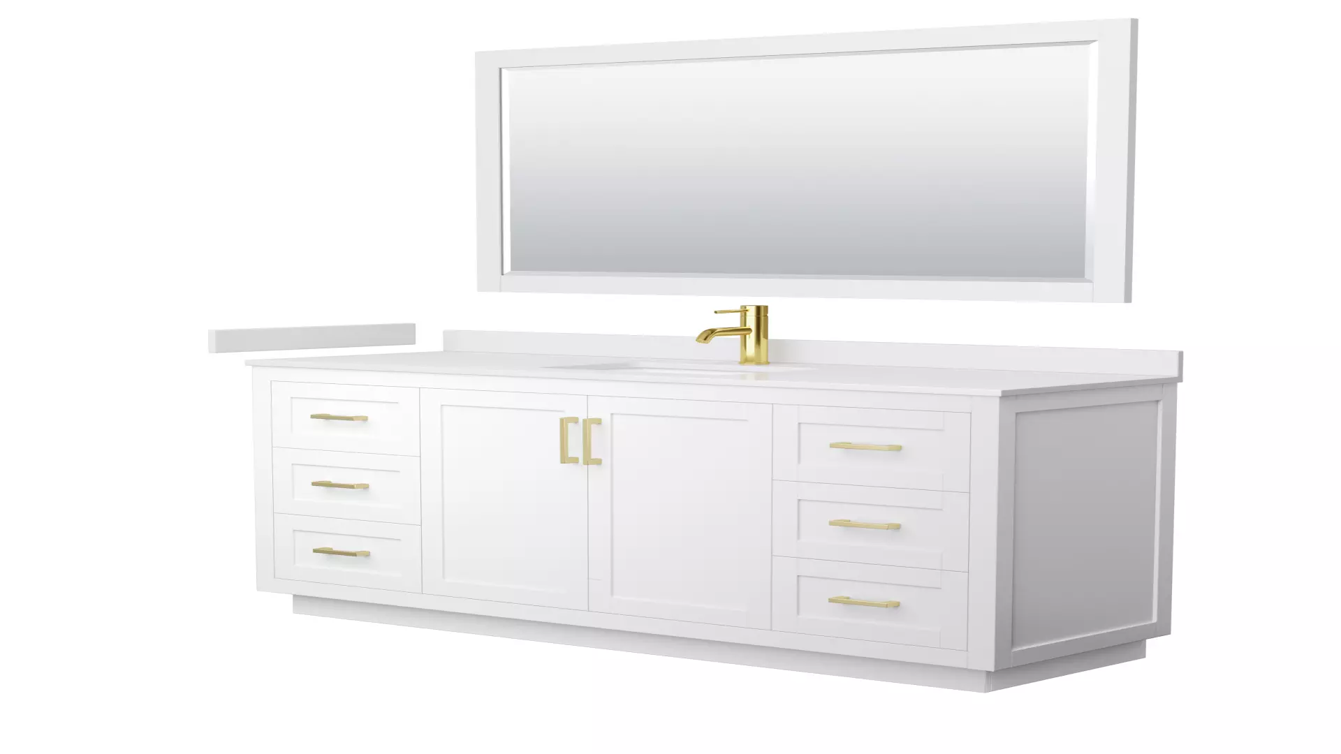 Miranda 66 Inch Single Bathroom Vanity in White, White Cultured Marble Countertop, Undermount Square Sink, Brushed Gold Trim, 58 Inch Mirror material