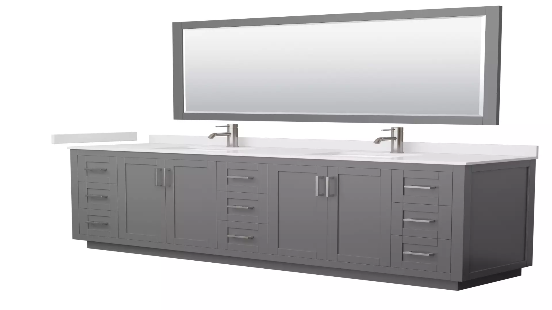 Miranda 84 Inch Double Bathroom Vanity in Dark Gray, White Cultured Marble Countertop, Undermount Square Sinks, Brushed Nickel Trim, 70 Inch Mirror material