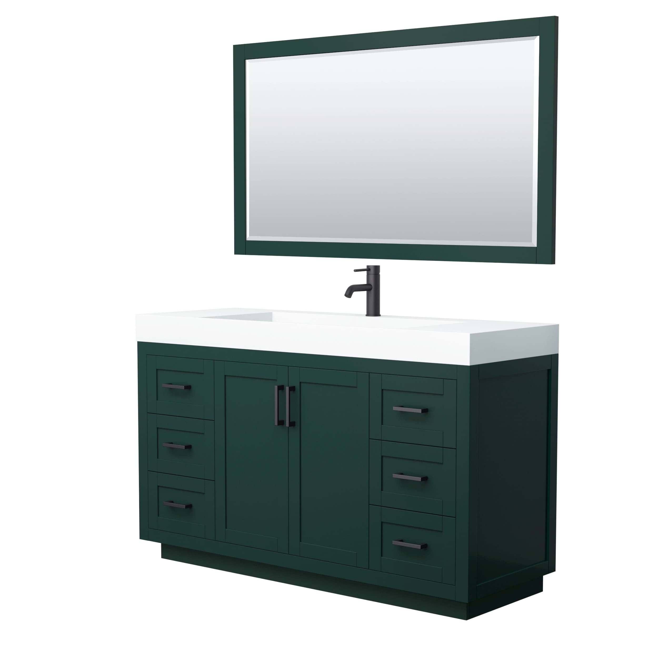 Miranda 60 Inch Single Bathroom Vanity in Green, 4 Inch Thick Matte White Solid Surface Countertop, Integrated Sink, Matte Black Trim, 58 Inch Mirror material