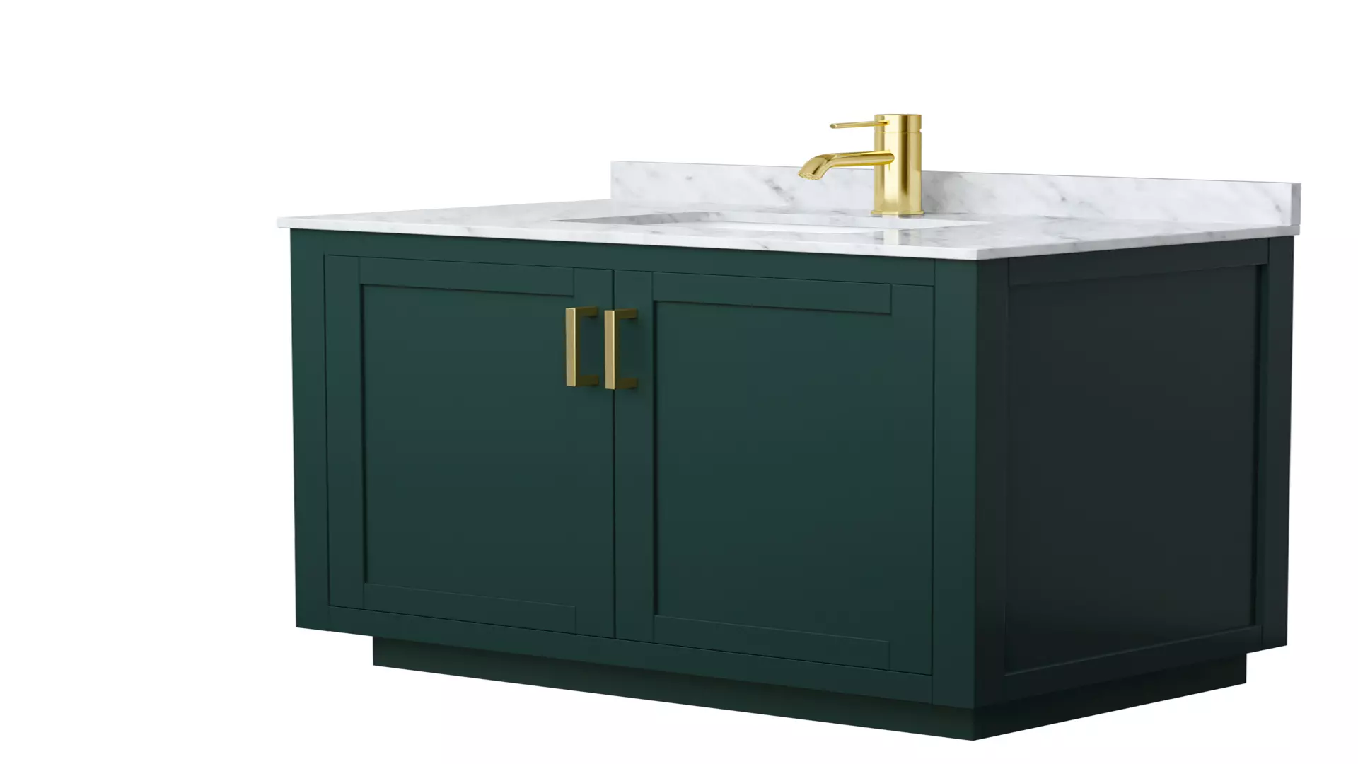 Miranda 36 Inch Single Bathroom Vanity in Green, White Carrara Marble Countertop, Undermount Square Sink, Brushed Gold Trim material