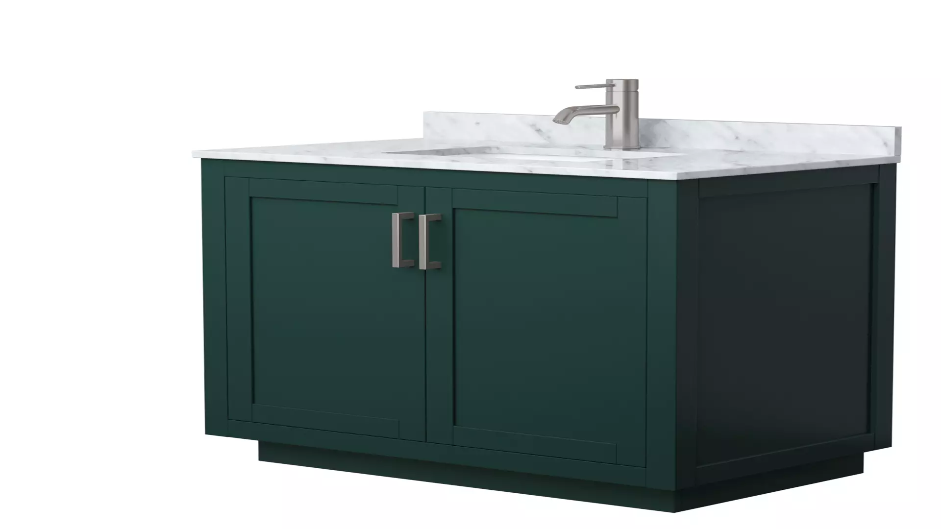 Miranda 36 Inch Single Bathroom Vanity in Green, White Carrara Marble Countertop, Undermount Square Sink, Brushed Nickel Trim material