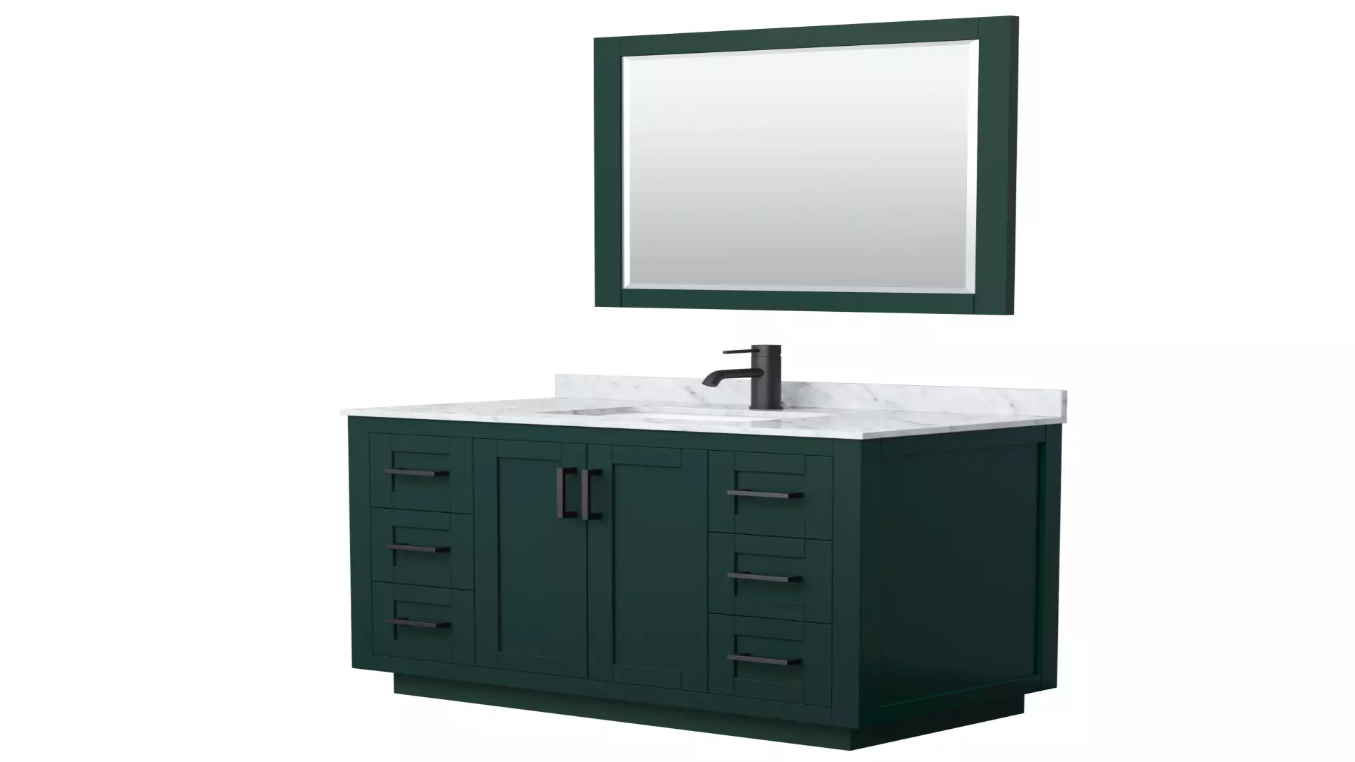 Miranda 42 Inch Single Bathroom Vanity in Green, White Carrara Marble Countertop, Undermount Square Sink, Matte Black Trim, 34 Inch Mirror material