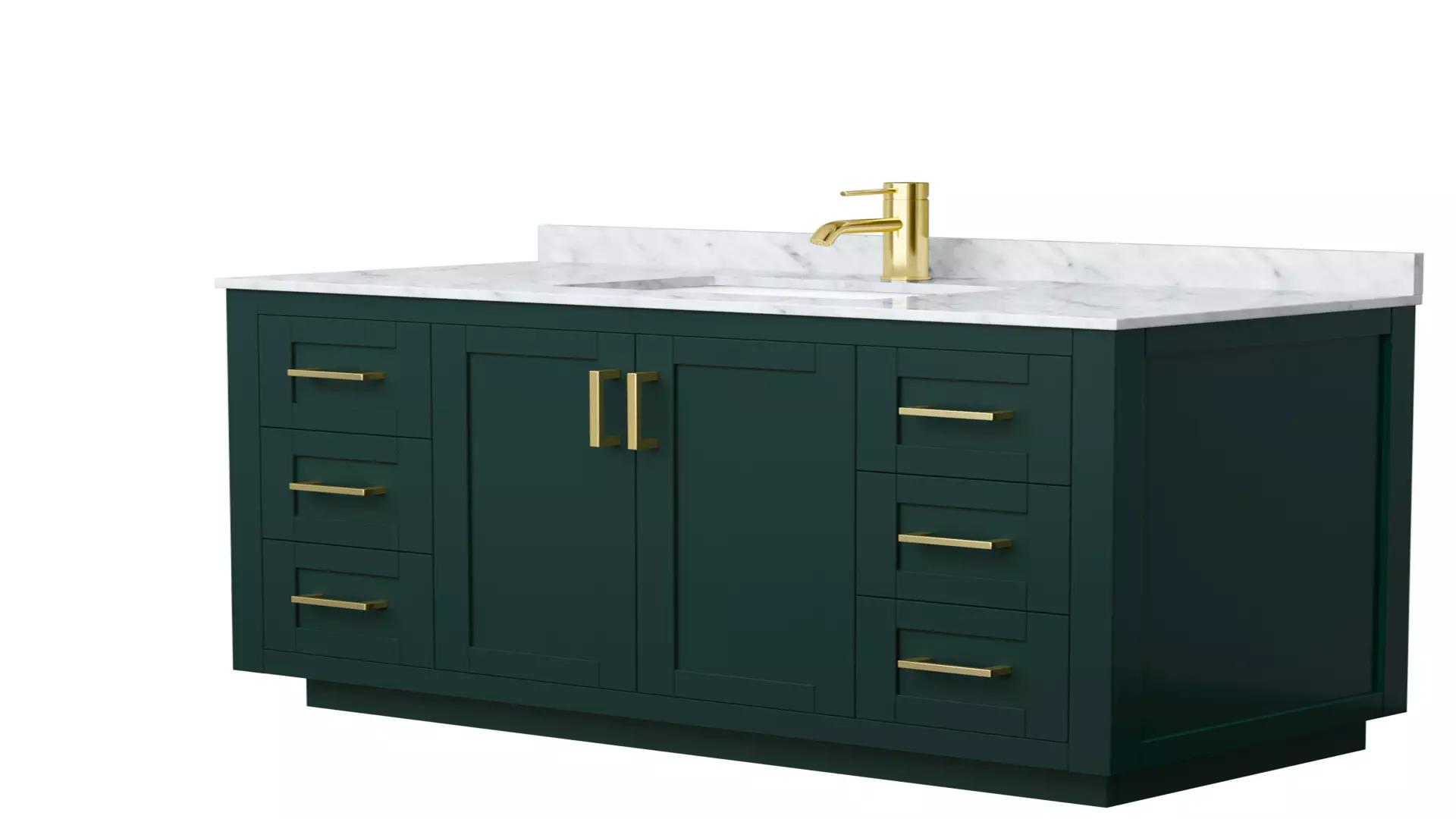 Miranda 48 Inch Single Bathroom Vanity in Green, White Carrara Marble Countertop, Undermount Square Sink, Brushed Gold Trim material