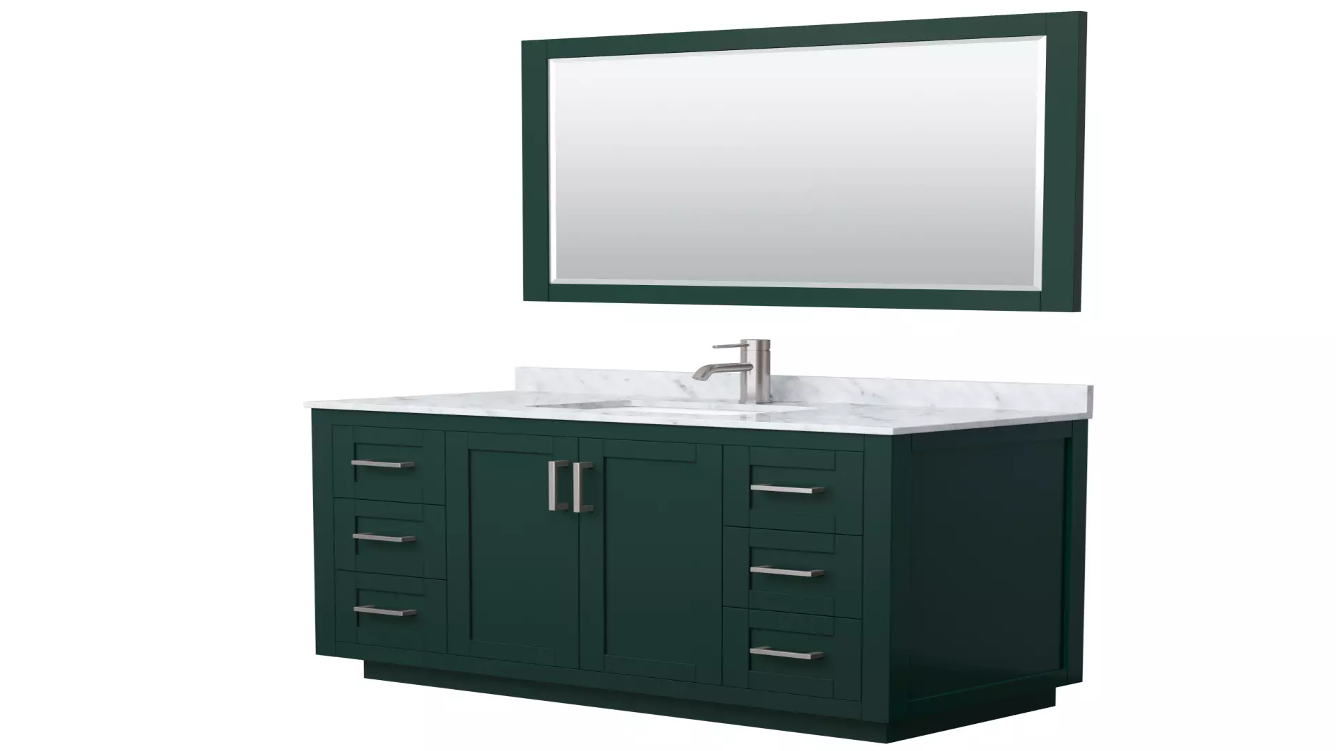Miranda 48 Inch Single Bathroom Vanity in Green, White Carrara Marble Countertop, Undermount Square Sink, Brushed Nickel Trim, 46 Inch Mirror material