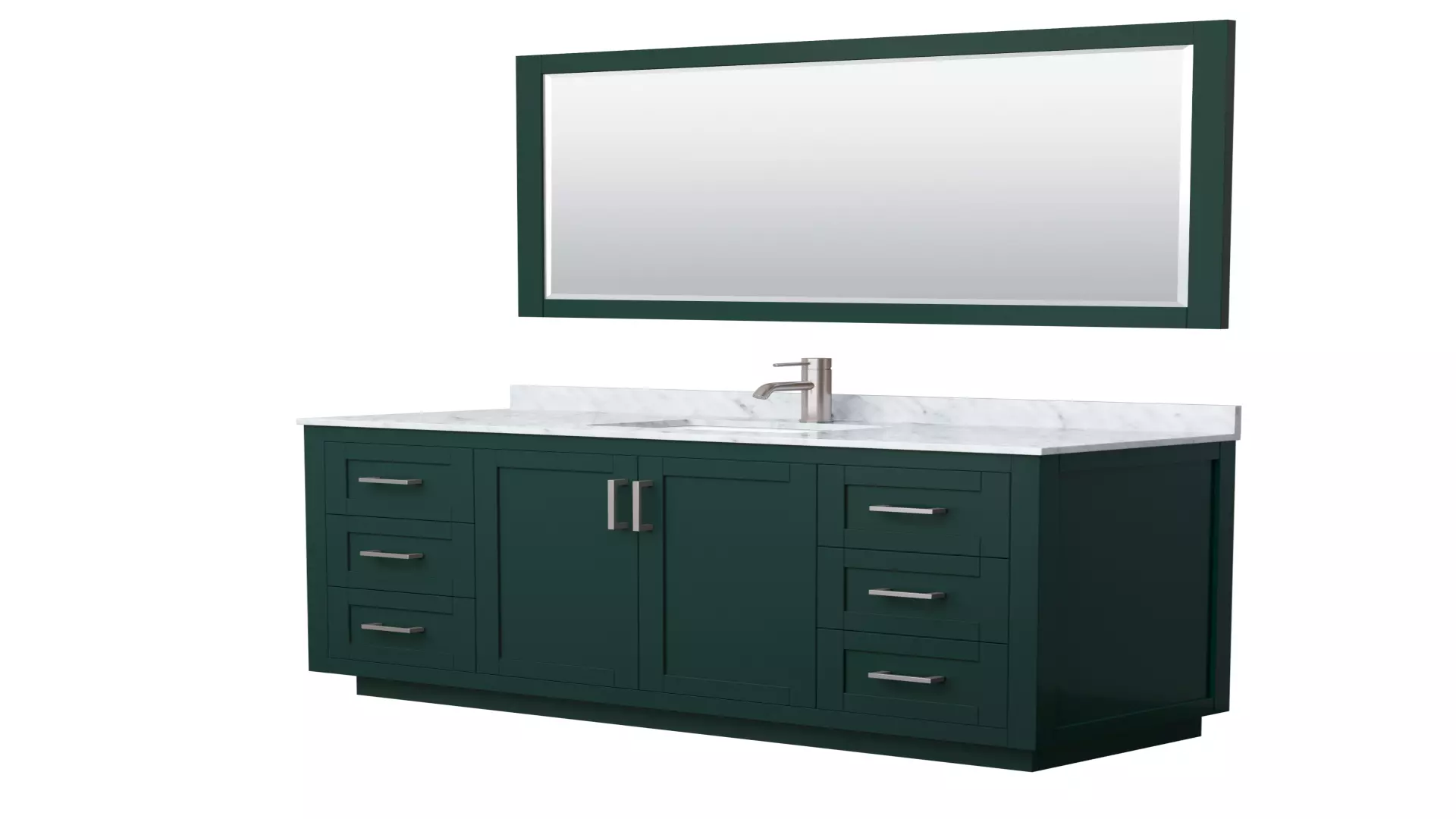 Miranda 60 Inch Single Bathroom Vanity in Green, White Carrara Marble Countertop, Undermount Square Sink, Brushed Nickel Trim, 58 Inch Mirror material