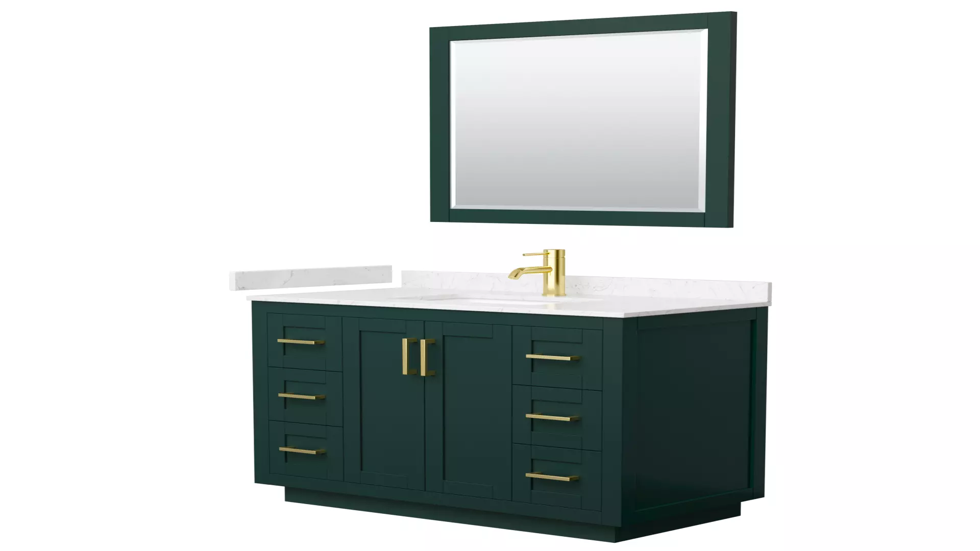 Miranda 42 Inch Single Bathroom Vanity in Green, Carrara Cultured Marble Countertop, Undermount Square Sink, Brushed Gold Trim, 34 Inch Mirror material