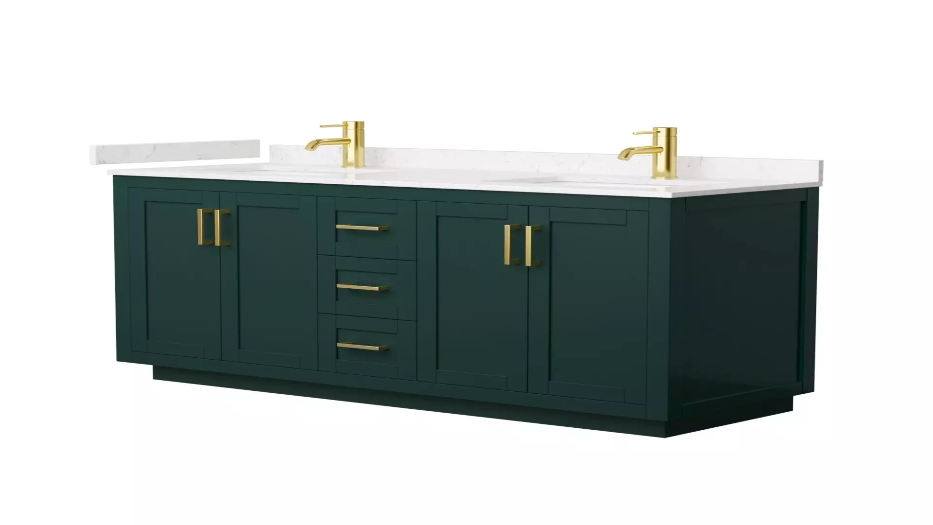 Miranda 60 Inch Double Bathroom Vanity in Green, Carrara Cultured Marble Countertop, Undermount Square Sinks, Brushed Gold Trim material
