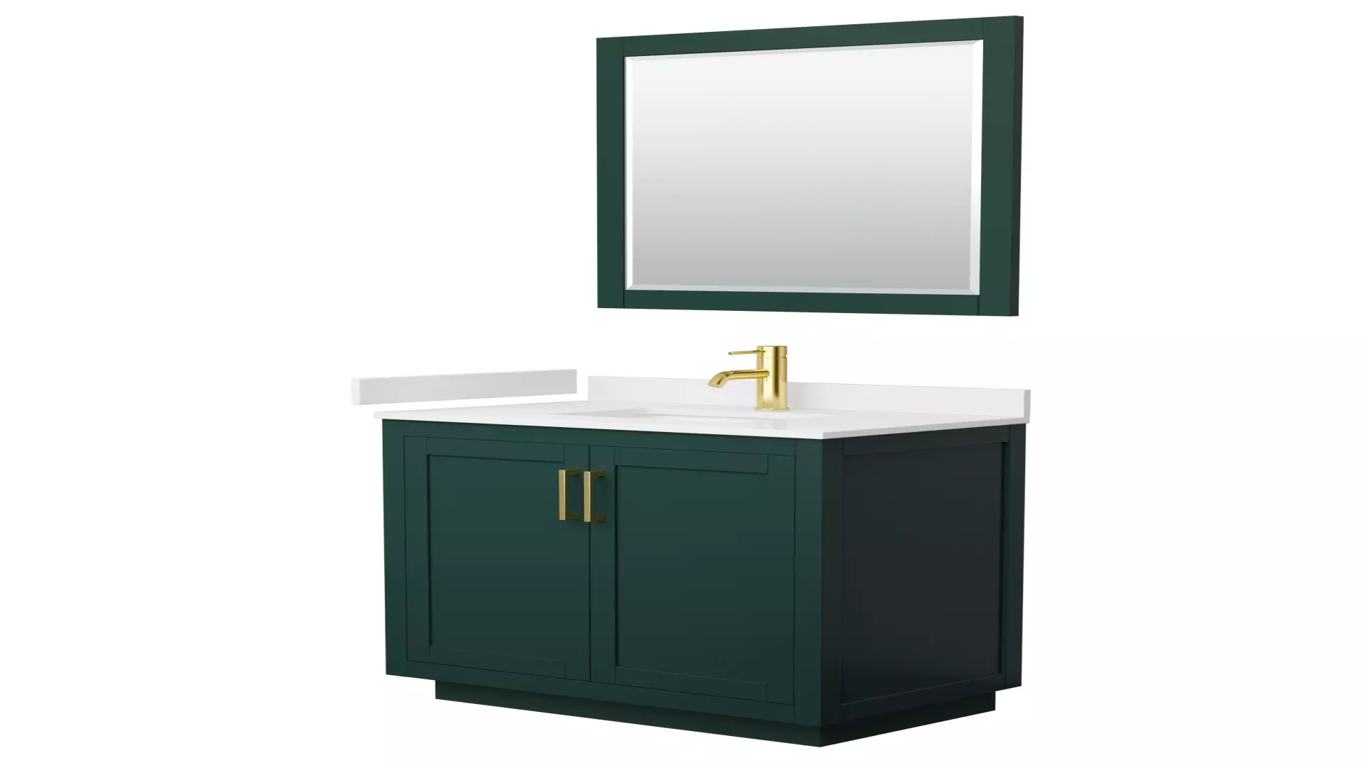 Miranda 36 Inch Single Bathroom Vanity in Green, White Cultured Marble Countertop, Undermount Square Sink, Brushed Gold Trim, 34 Inch Mirror material