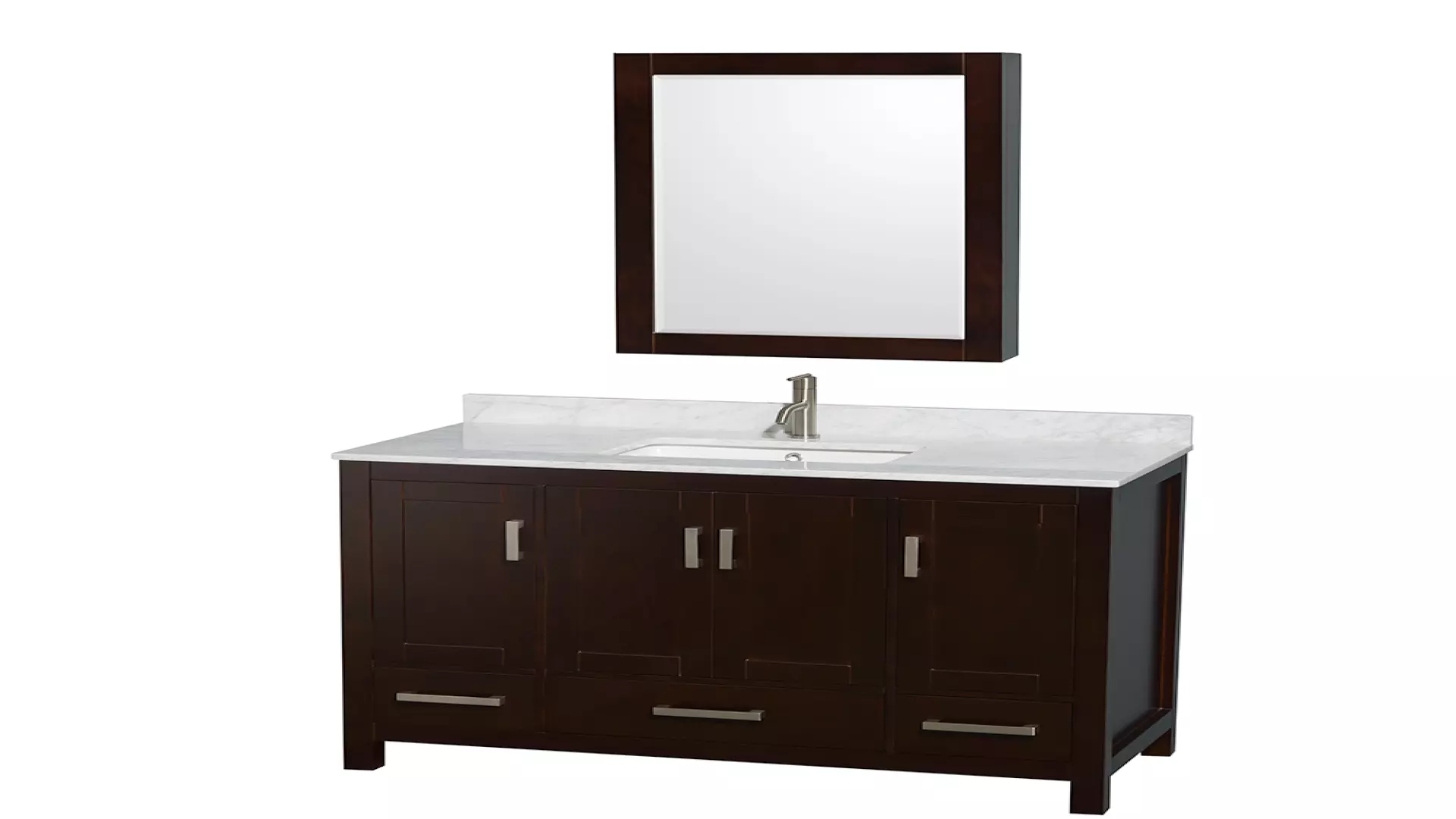 Sheffield 48 Inch Single Bathroom Vanity in Espresso, White Carrara Marble Countertop, Undermount Square Sink, and Medicine Cabinet material