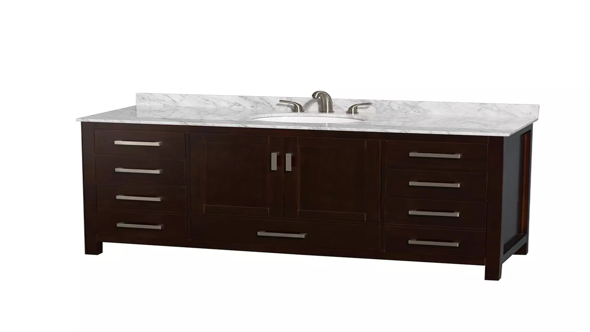 Sheffield 60 Inch Single Bathroom Vanity in Espresso, White Carrara Marble Countertop, Undermount Oval Sink, and No Mirror material