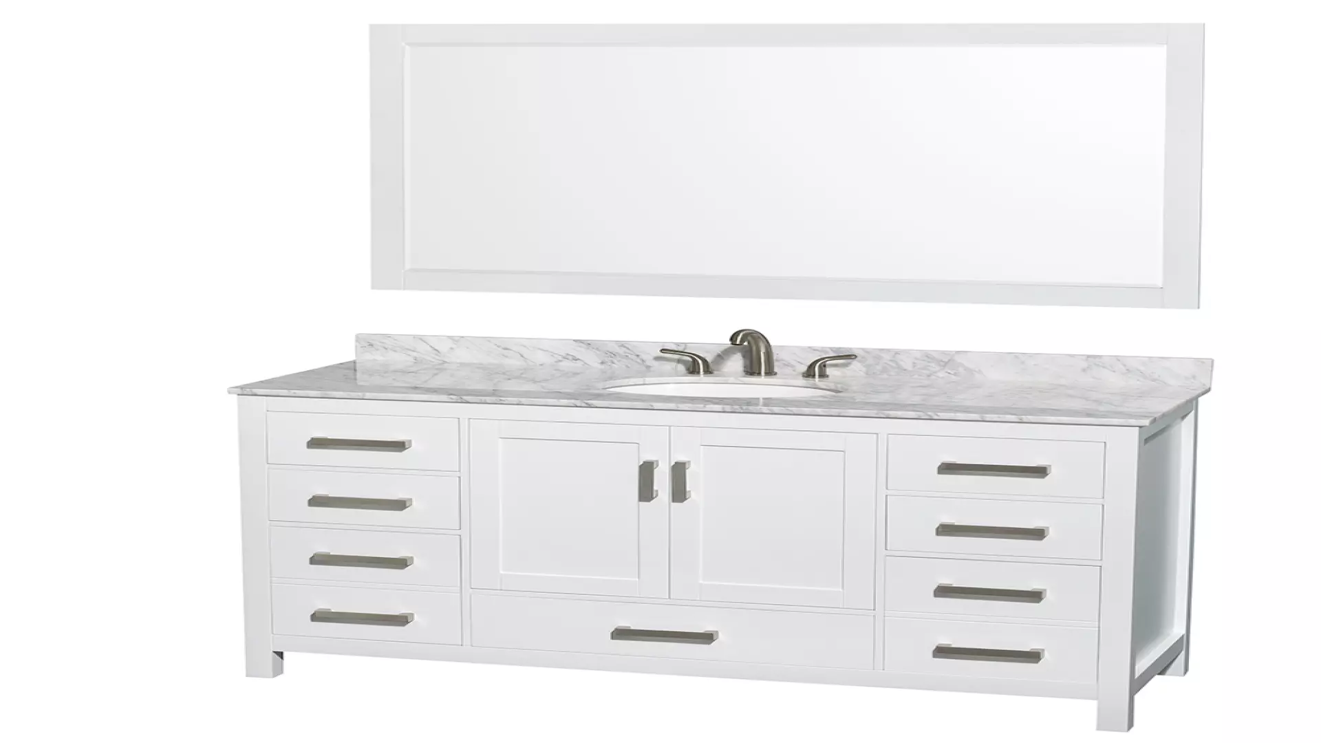 Sheffield 60 Inch Single Bathroom Vanity in White, White Carrara Marble Countertop, Undermount Oval Sink, and 58 Inch Mirror material
