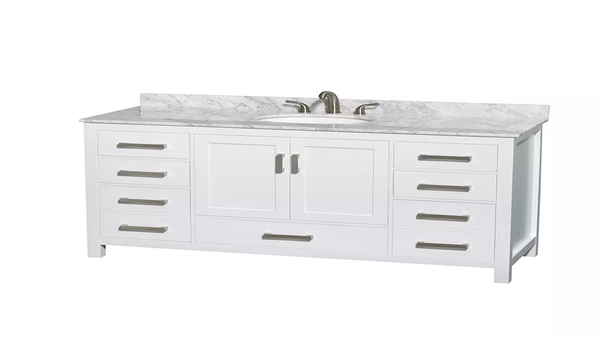 Sheffield 60 Inch Single Bathroom Vanity in White, White Carrara Marble Countertop, Undermount Oval Sink, and No Mirror material