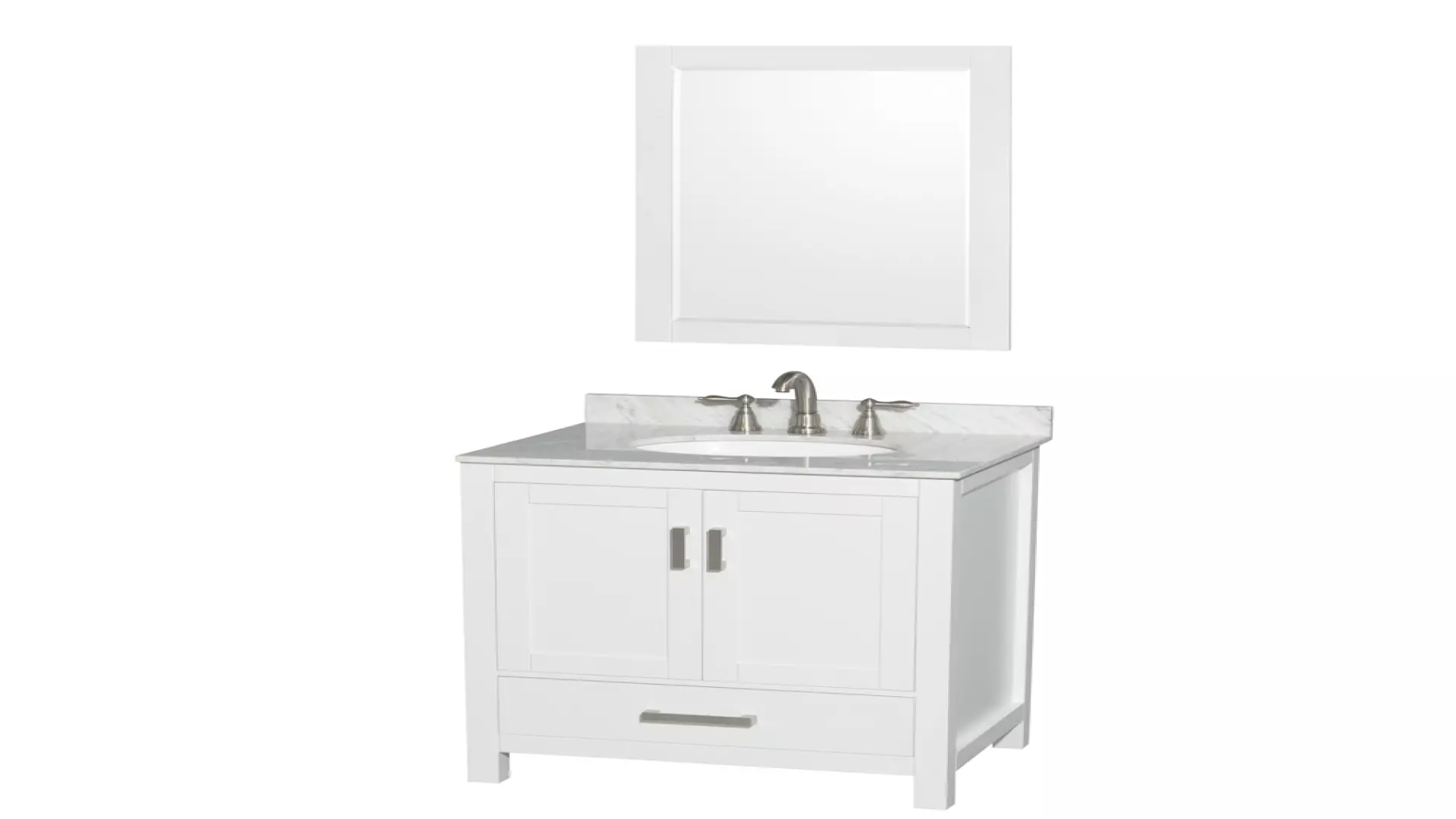 Sheffield 30 Inch Single Bathroom Vanity in White, White Carrara Marble Countertop, Undermount Oval Sink, and 24 Inch Mirror material