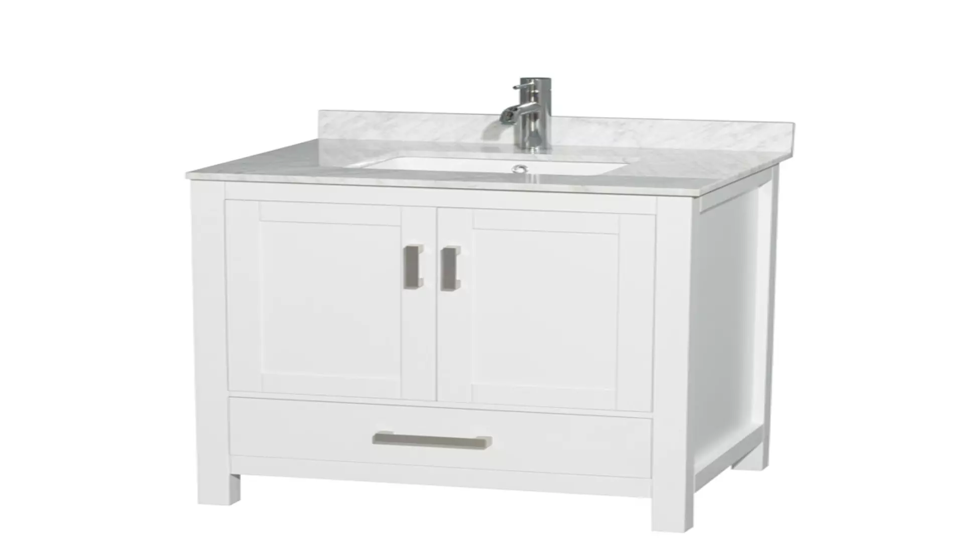 Sheffield 30 Inch Single Bathroom Vanity in White, White Carrara Marble Countertop, Undermount Square Sink, and No Mirror material