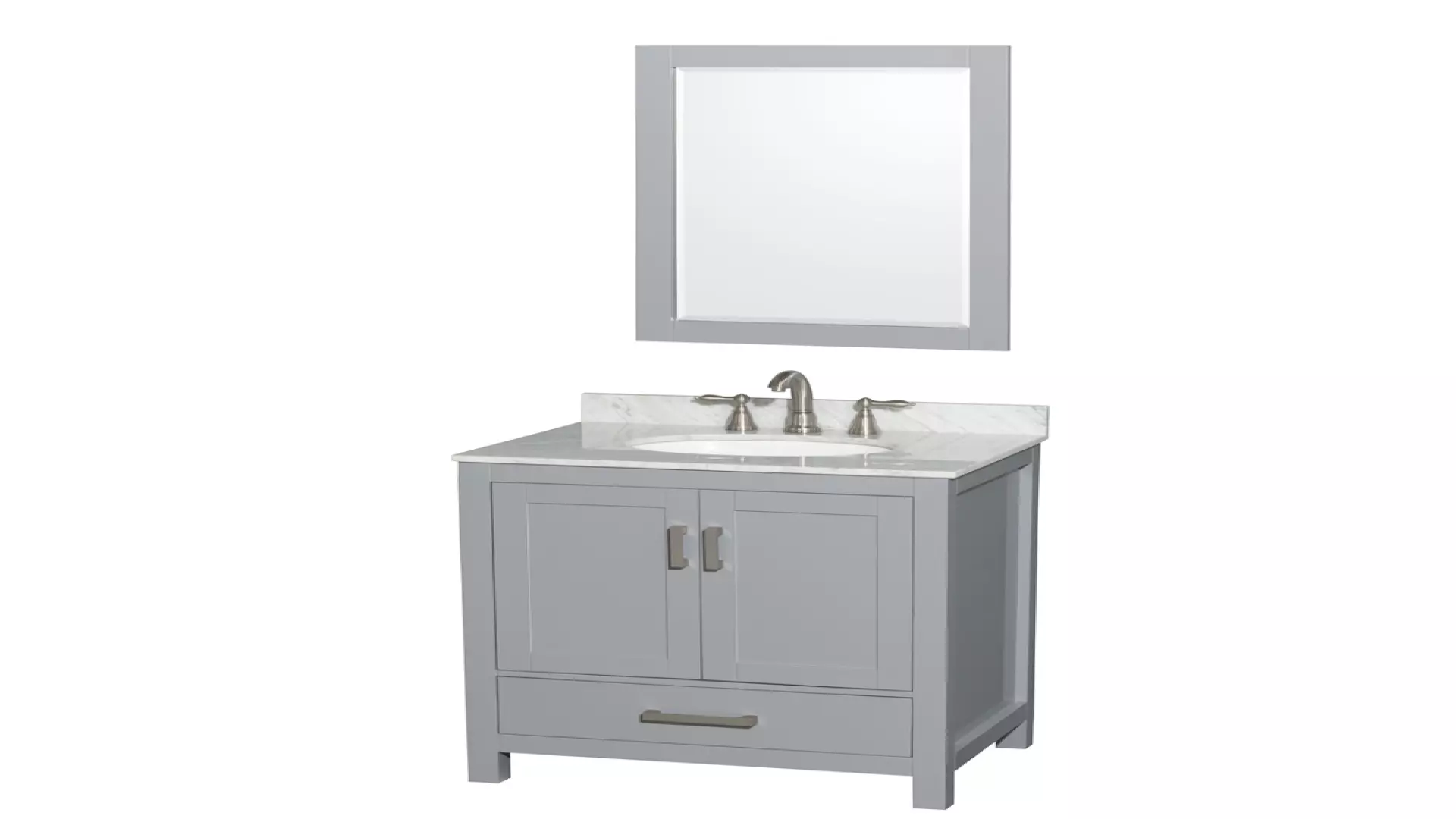 Sheffield 30 Inch Single Bathroom Vanity in Gray, White Carrara Marble Countertop, Undermount Oval Sink, and 24 Inch Mirror material