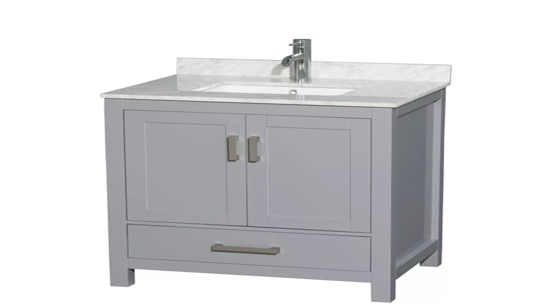 Sheffield 30 Inch Single Bathroom Vanity in Gray, White Carrara Marble Countertop, Undermount Square Sink, and No Mirror material