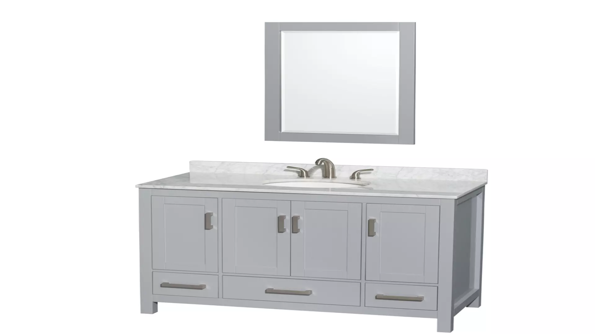 Sheffield 48 Inch Single Bathroom Vanity in Gray, White Carrara Marble Countertop, Undermount Oval Sink, and 24 Inch Mirror material