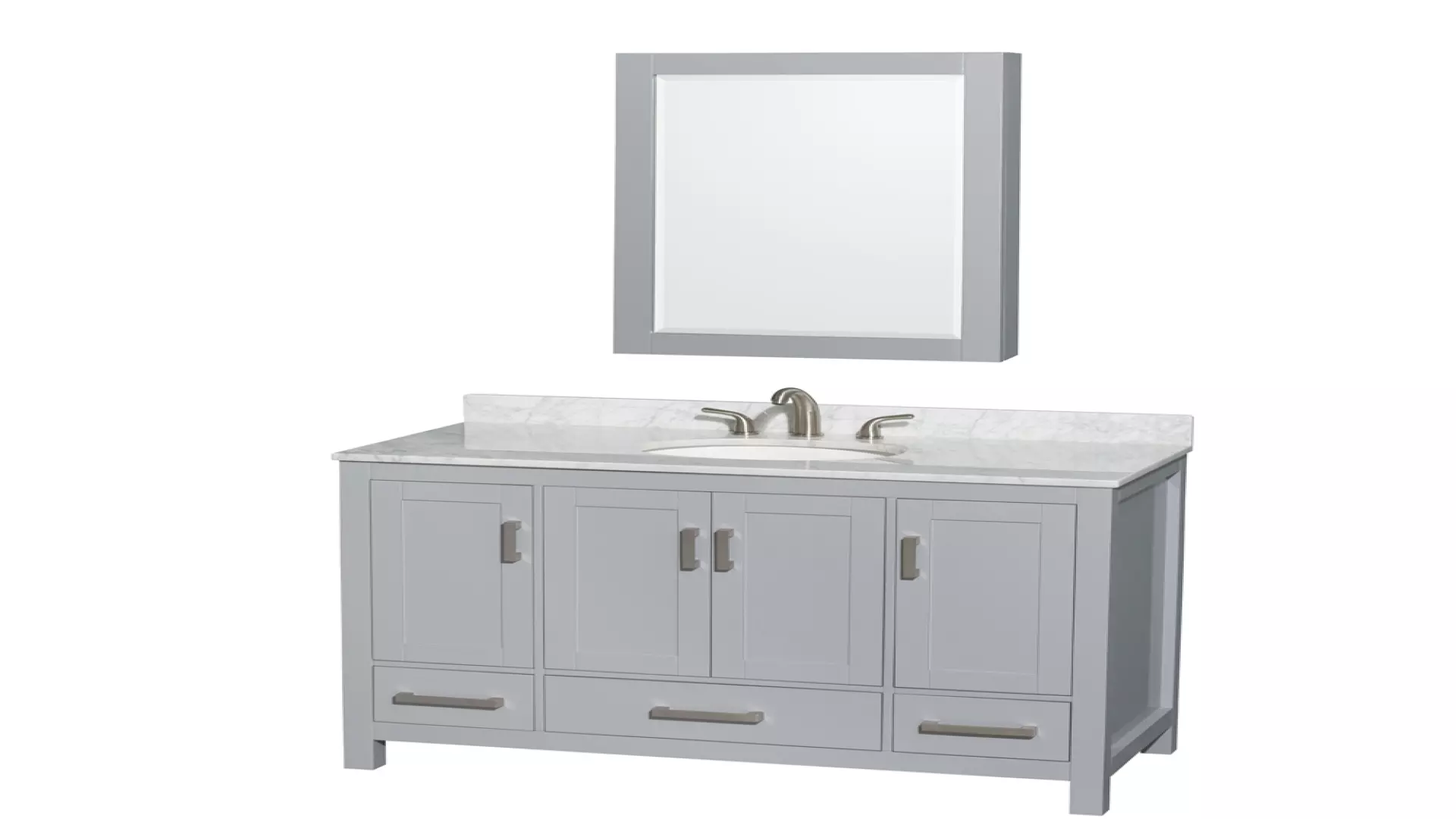 Sheffield 48 Inch Single Bathroom Vanity in Gray, White Carrara Marble Countertop, Undermount Oval Sink, and Medicine Cabinet material