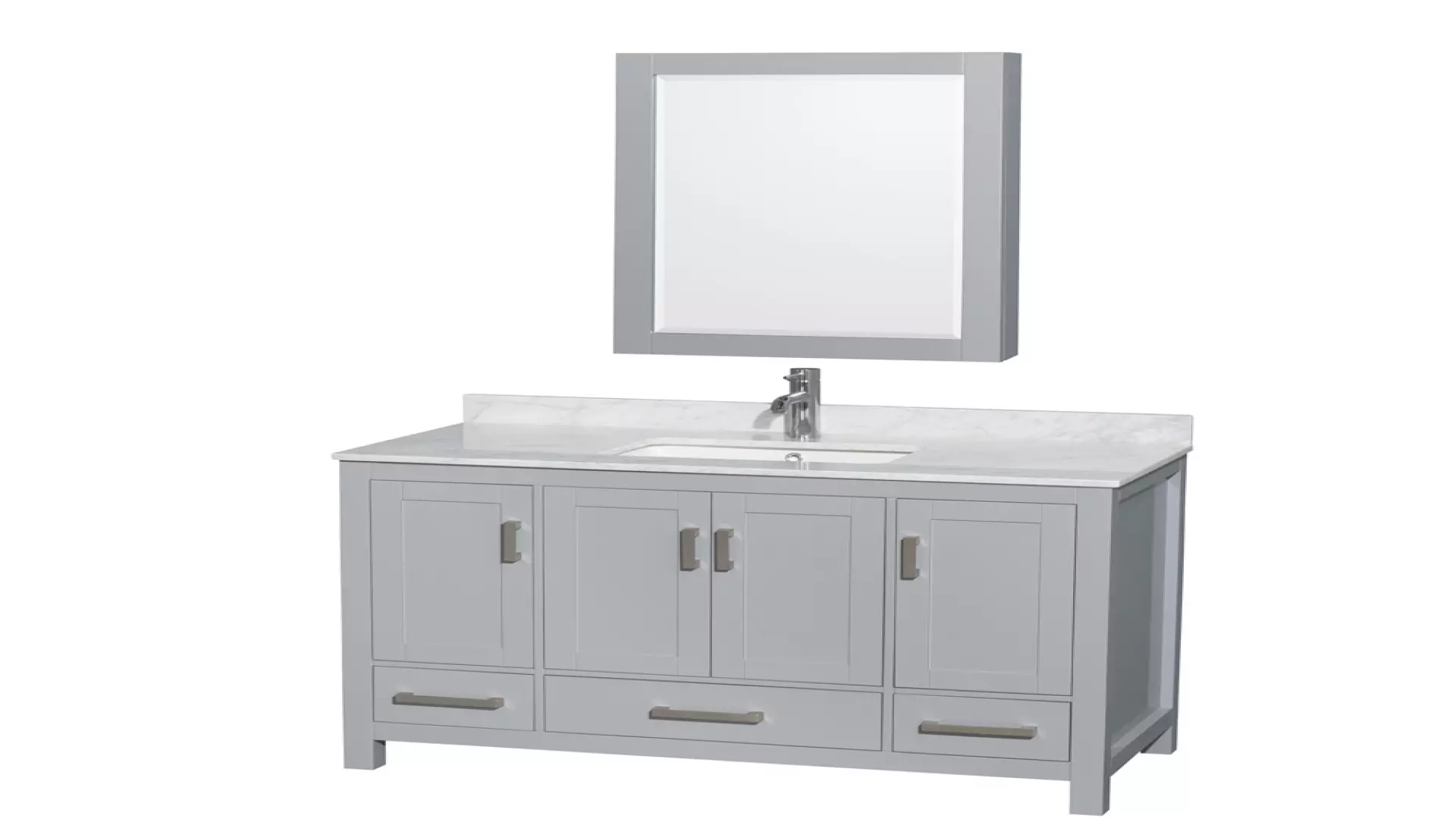 Sheffield 48 Inch Single Bathroom Vanity in Gray, White Carrara Marble Countertop, Undermount Square Sink, and Medicine Cabinet material