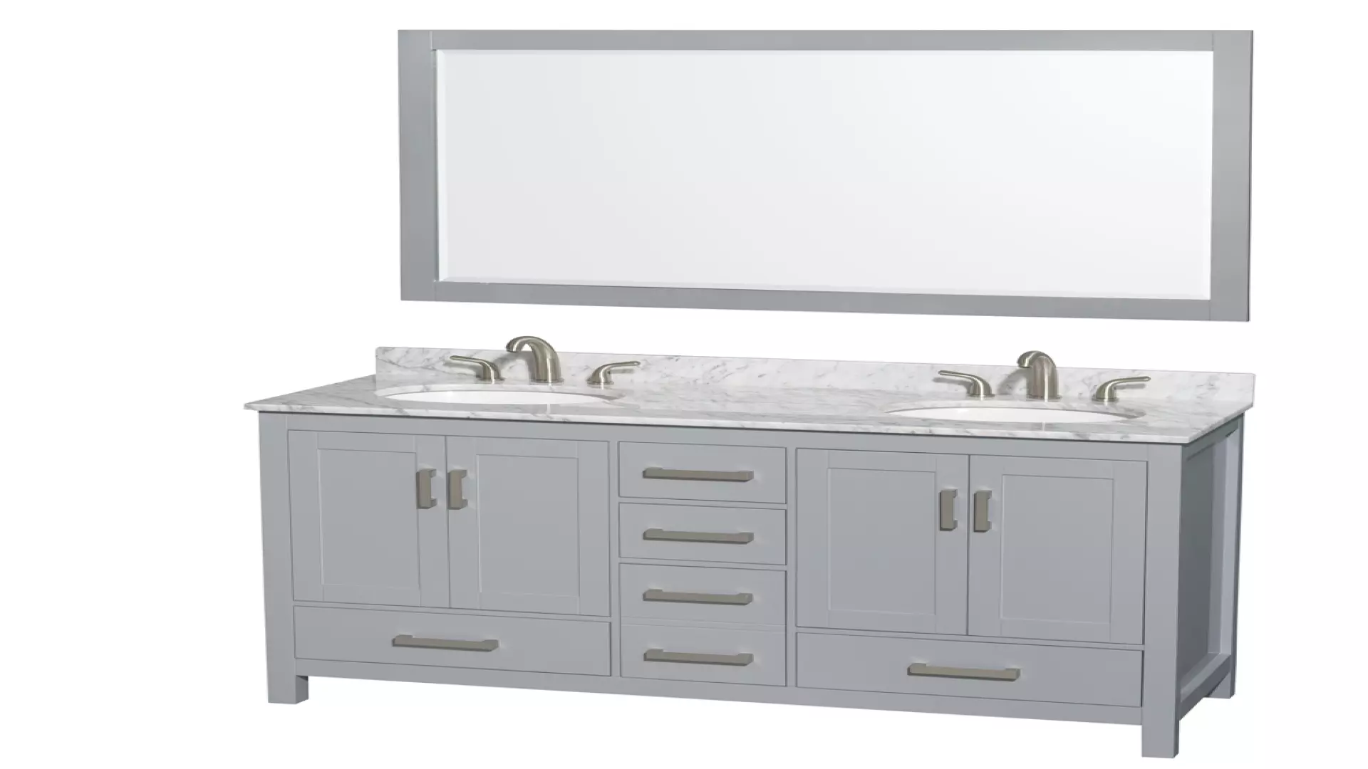 Sheffield 60 Inch Double Bathroom Vanity in Gray, White Carrara Marble Countertop, Undermount Oval Sinks, and 58 Inch Mirror material