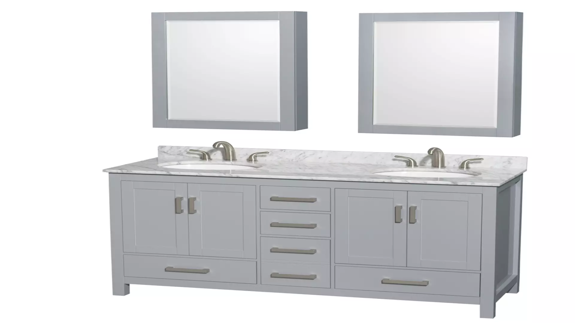 Sheffield 60 Inch Double Bathroom Vanity in Gray, White Carrara Marble Countertop, Undermount Oval Sinks, and Medicine Cabinets material