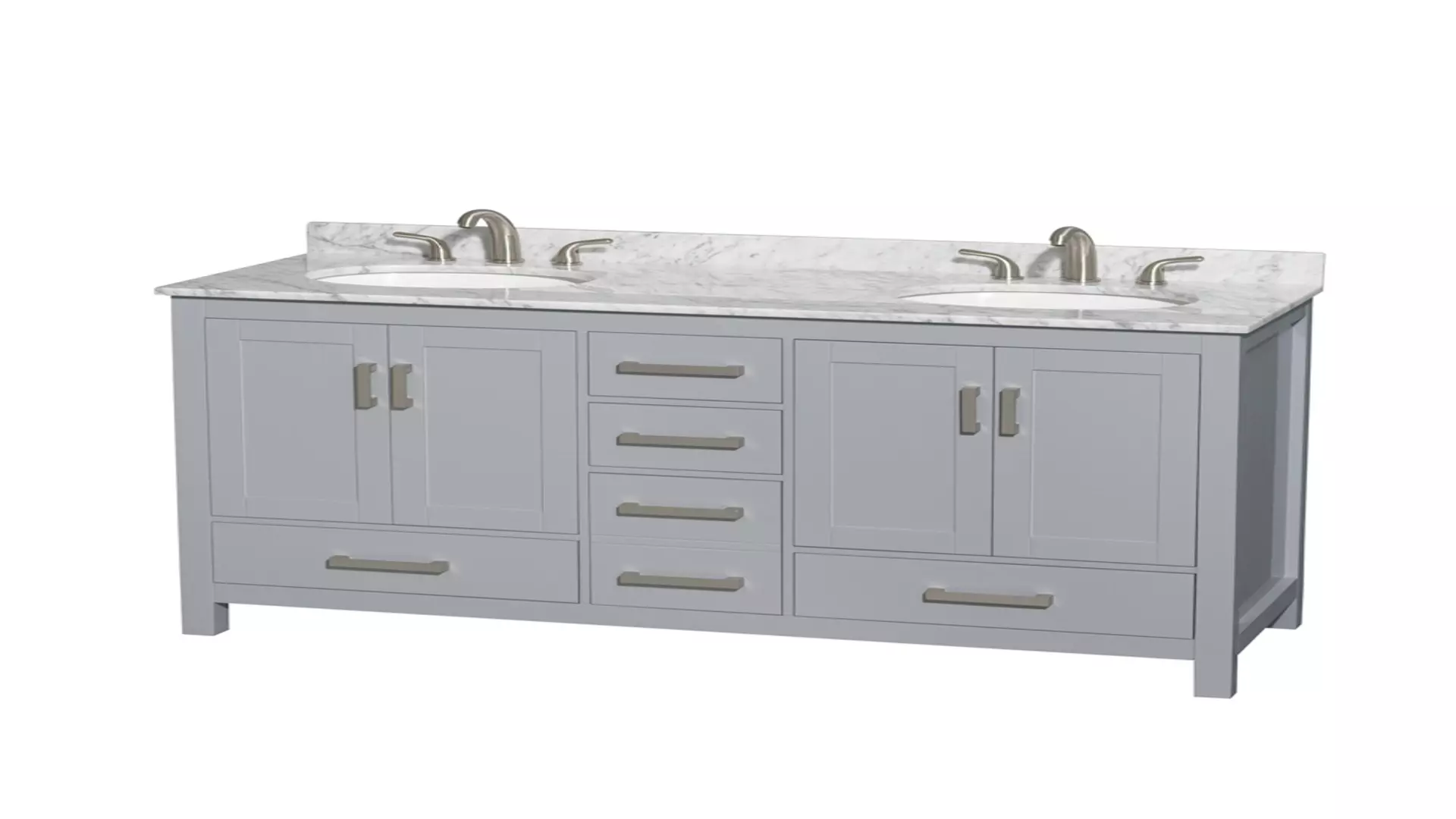 Sheffield 60 Inch Double Bathroom Vanity in Gray, White Carrara Marble Countertop, Undermount Oval Sinks, and No Mirror material