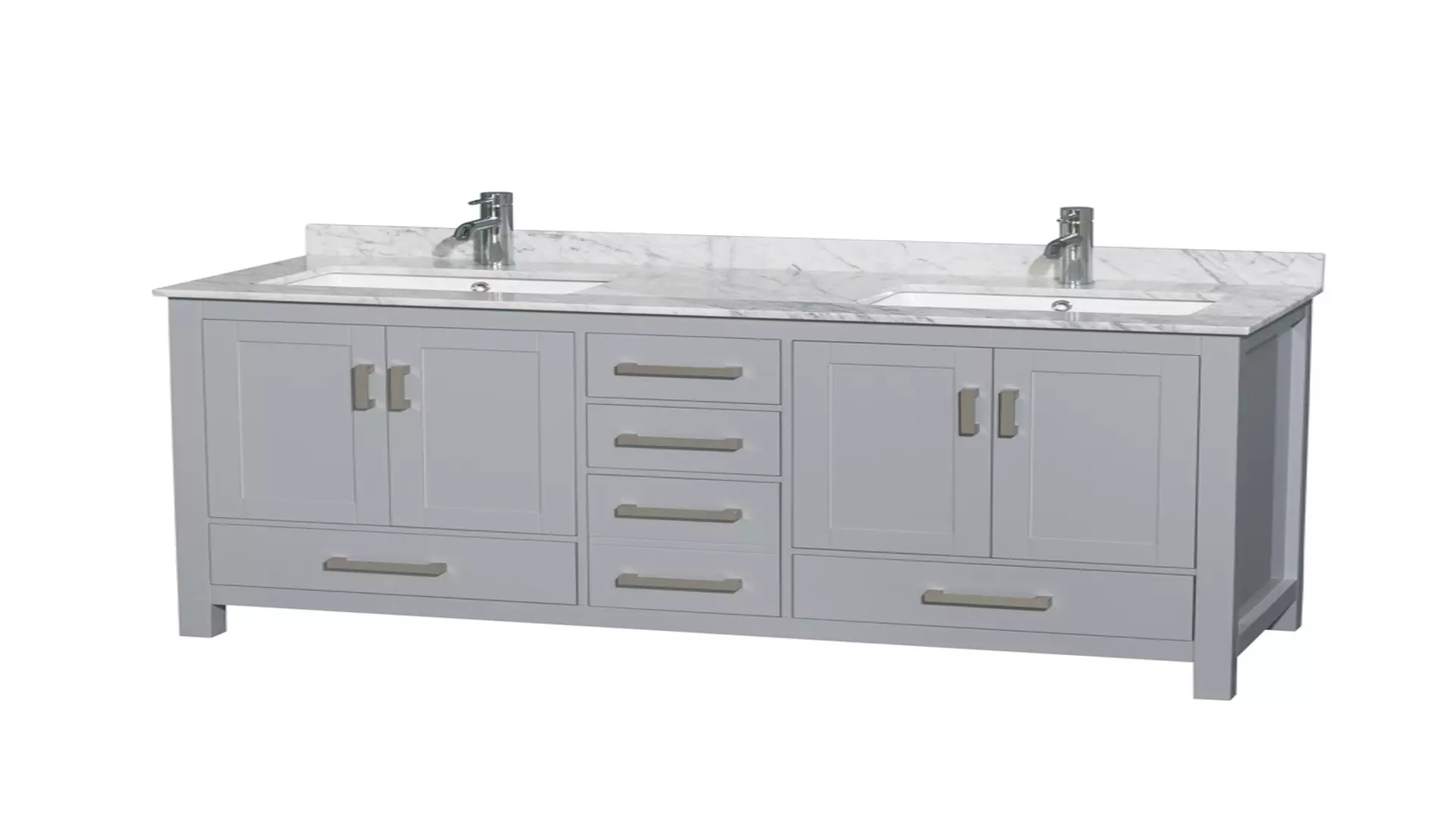 Sheffield 60 Inch Double Bathroom Vanity in Gray, White Carrara Marble Countertop, Undermount Square Sinks, and No Mirror material