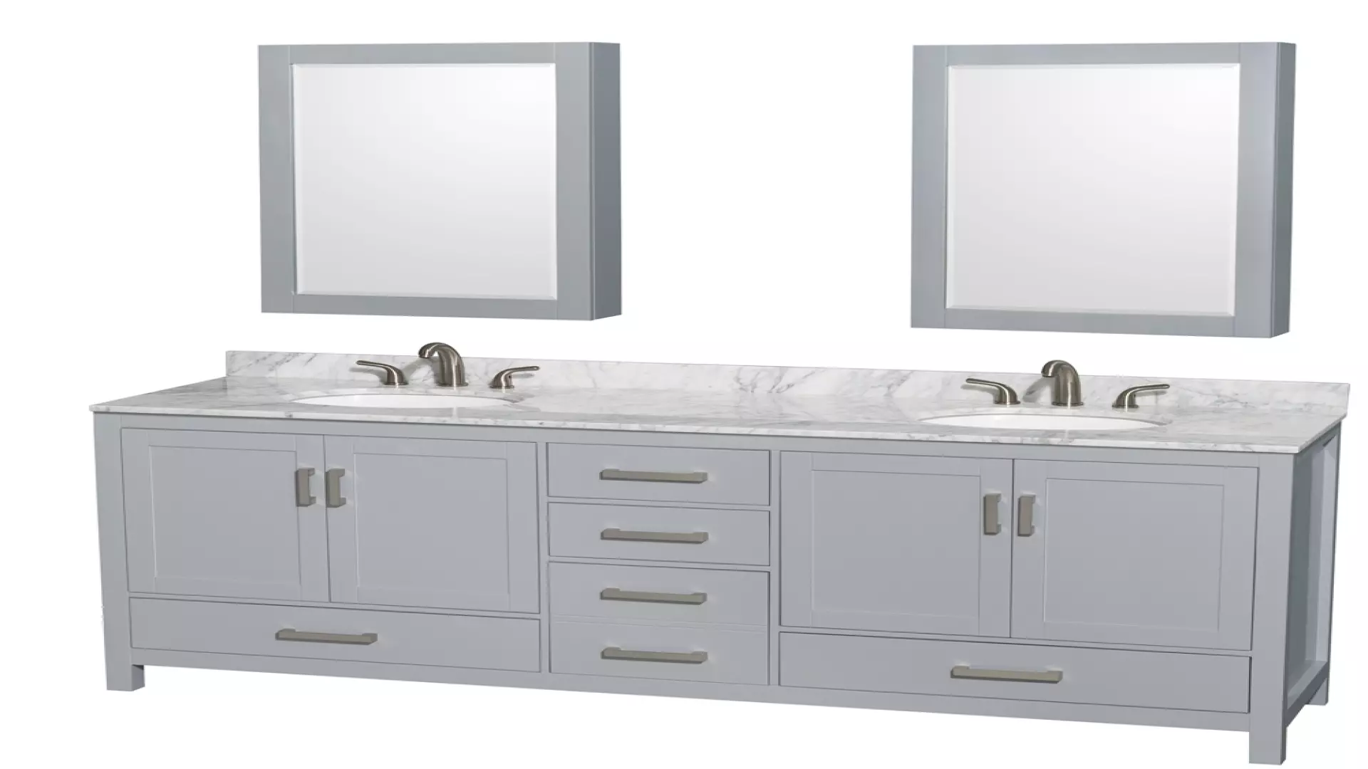Sheffield 80 Inch Double Bathroom Vanity in Gray, White Carrara Marble Countertop, Undermount Oval Sinks, and Medicine Cabinets material