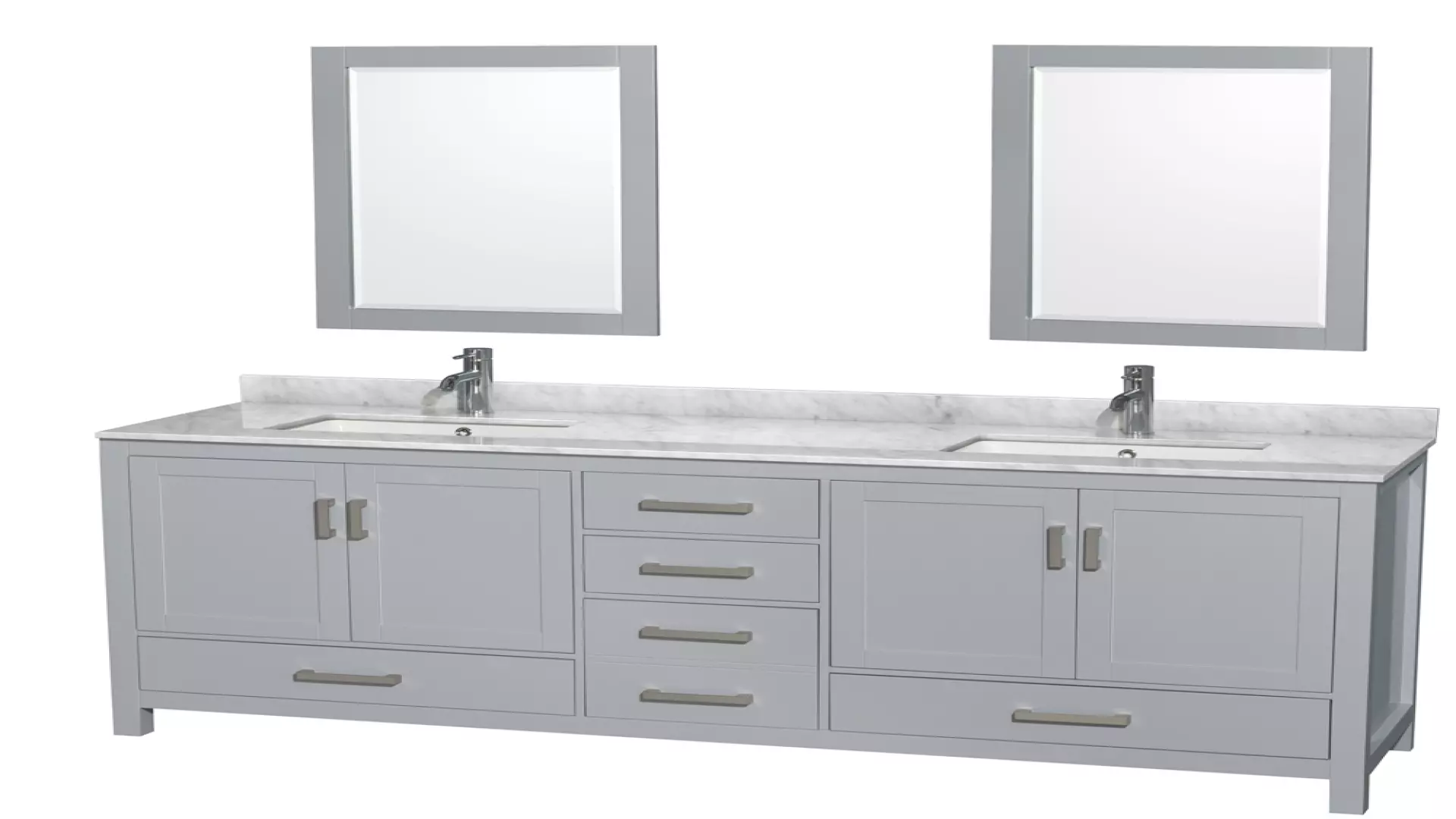 Sheffield 80 Inch Double Bathroom Vanity in Gray, White Carrara Marble Countertop, Undermount Square Sinks, and 24 Inch Mirrors material