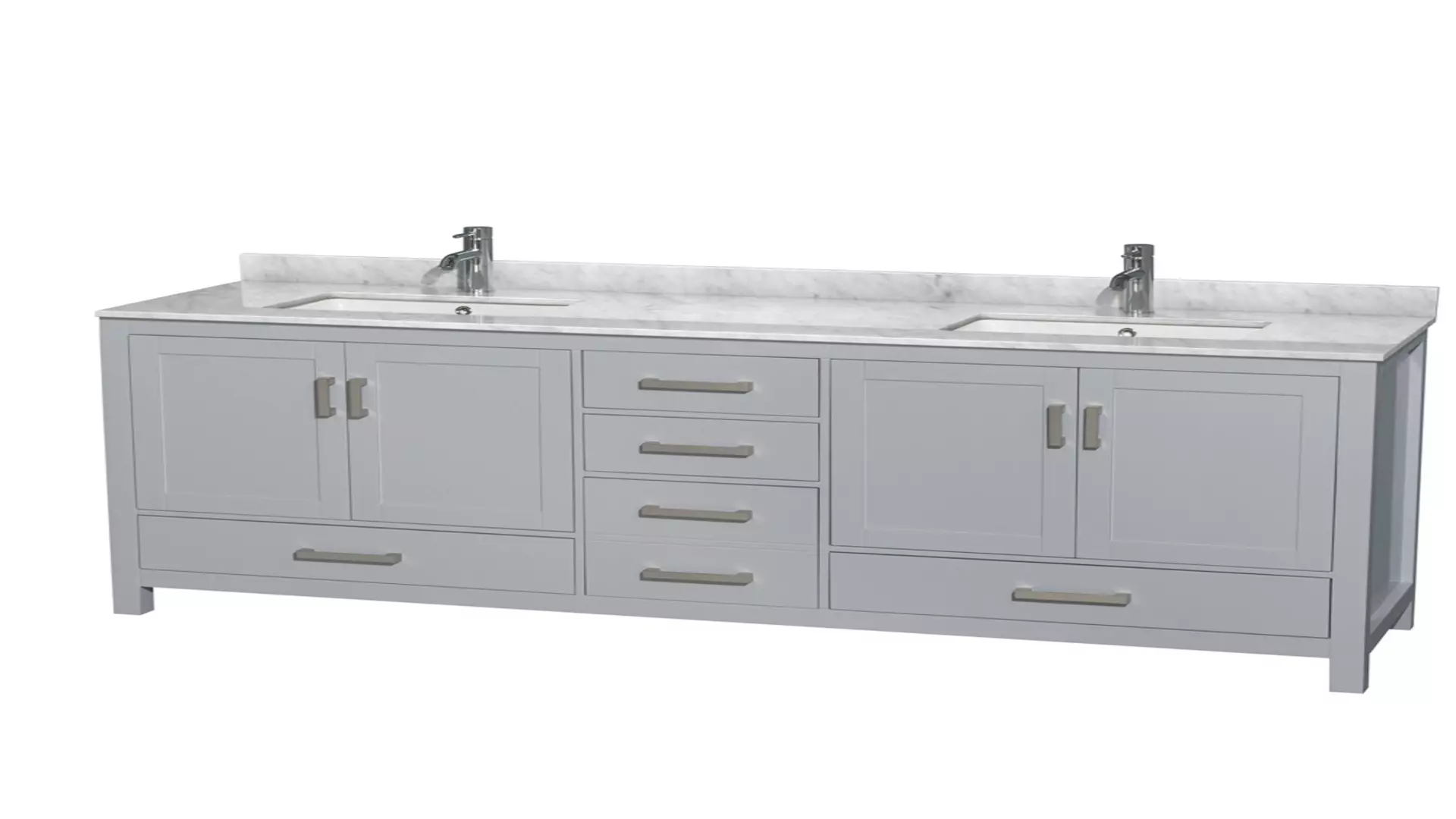 Sheffield 80 Inch Double Bathroom Vanity in Gray, White Carrara Marble Countertop, Undermount Square Sinks, and No Mirror material