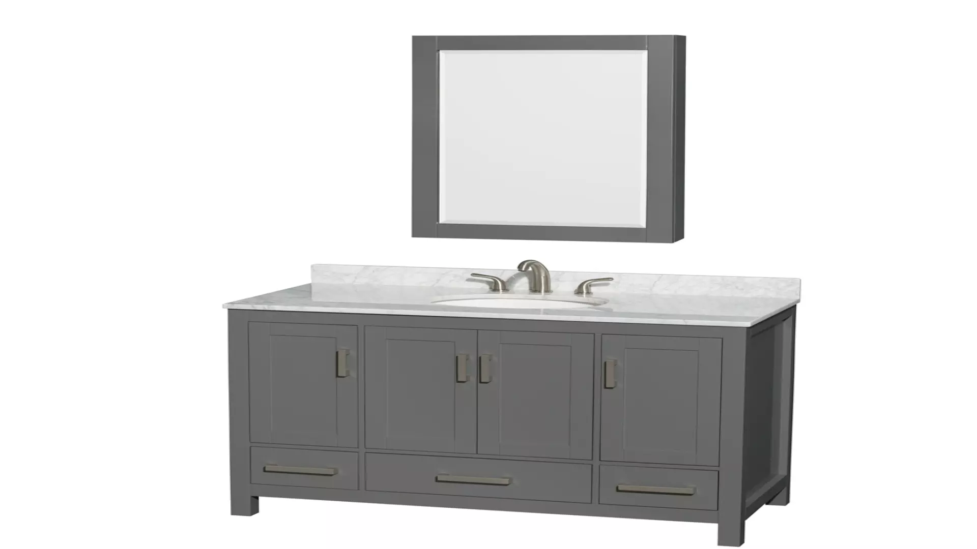 Sheffield 48 Inch Single Bathroom Vanity in Dark Gray, White Carrara Marble Countertop, Undermount Oval Sink, and Medicine Cabinet material