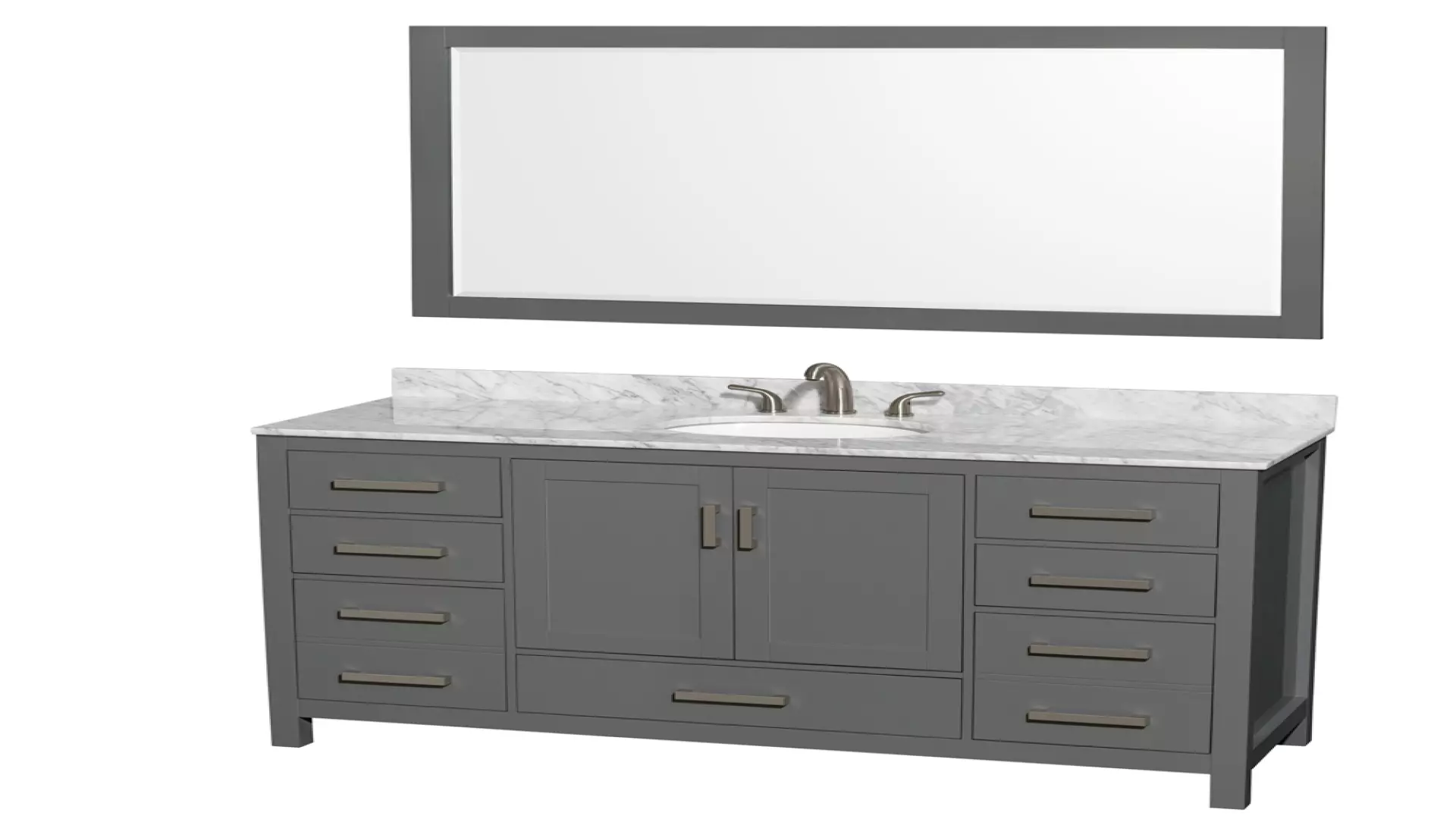 Sheffield 60 Inch Single Bathroom Vanity in Dark Gray, White Carrara Marble Countertop, Undermount Oval Sink, and 58 Inch Mirror material