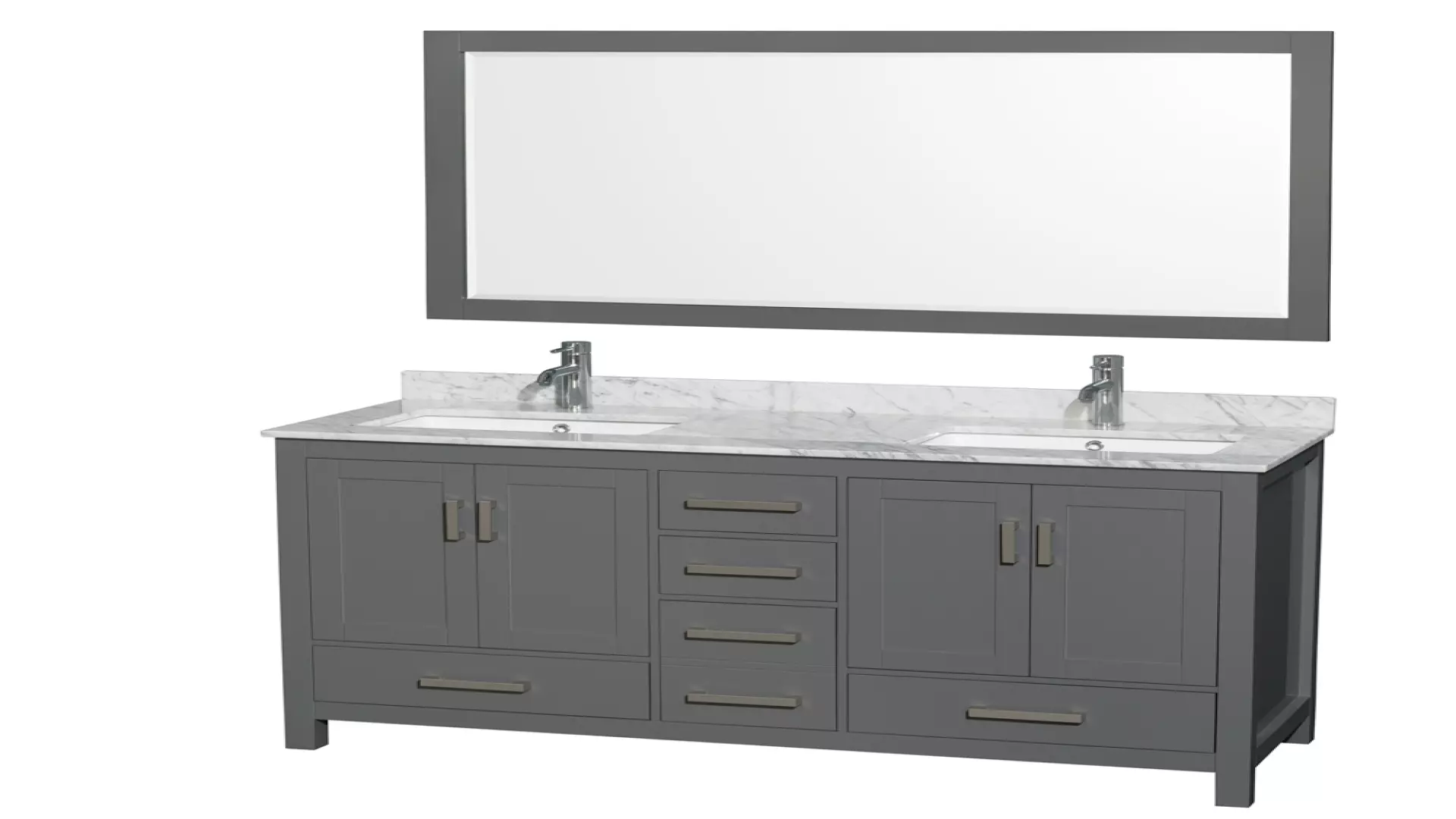 Sheffield 60 Inch Double Bathroom Vanity in Dark Gray, White Carrara Marble Countertop, Undermount Square Sinks, and 58 Inch Mirror material