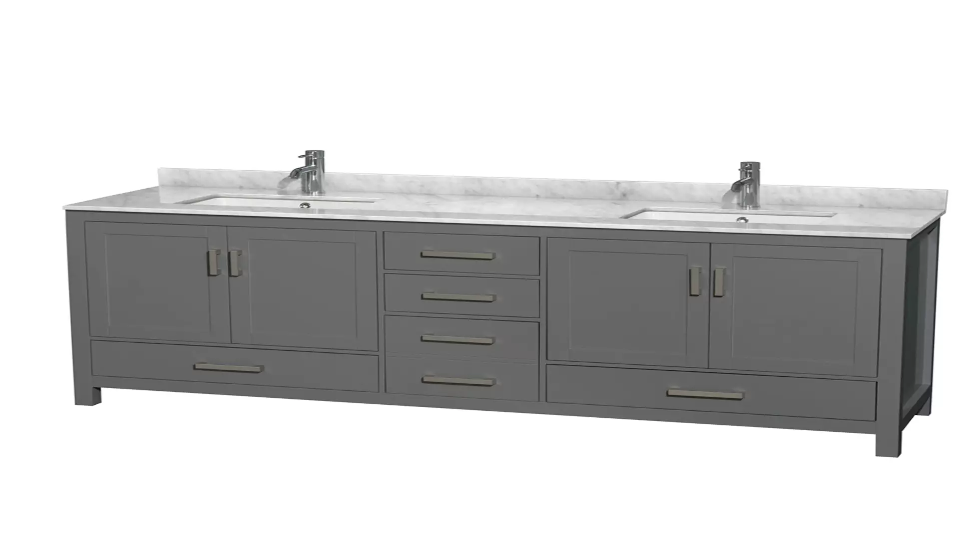 Sheffield 80 Inch Double Bathroom Vanity in Dark Gray, White Carrara Marble Countertop, Undermount Square Sinks, and No Mirror material