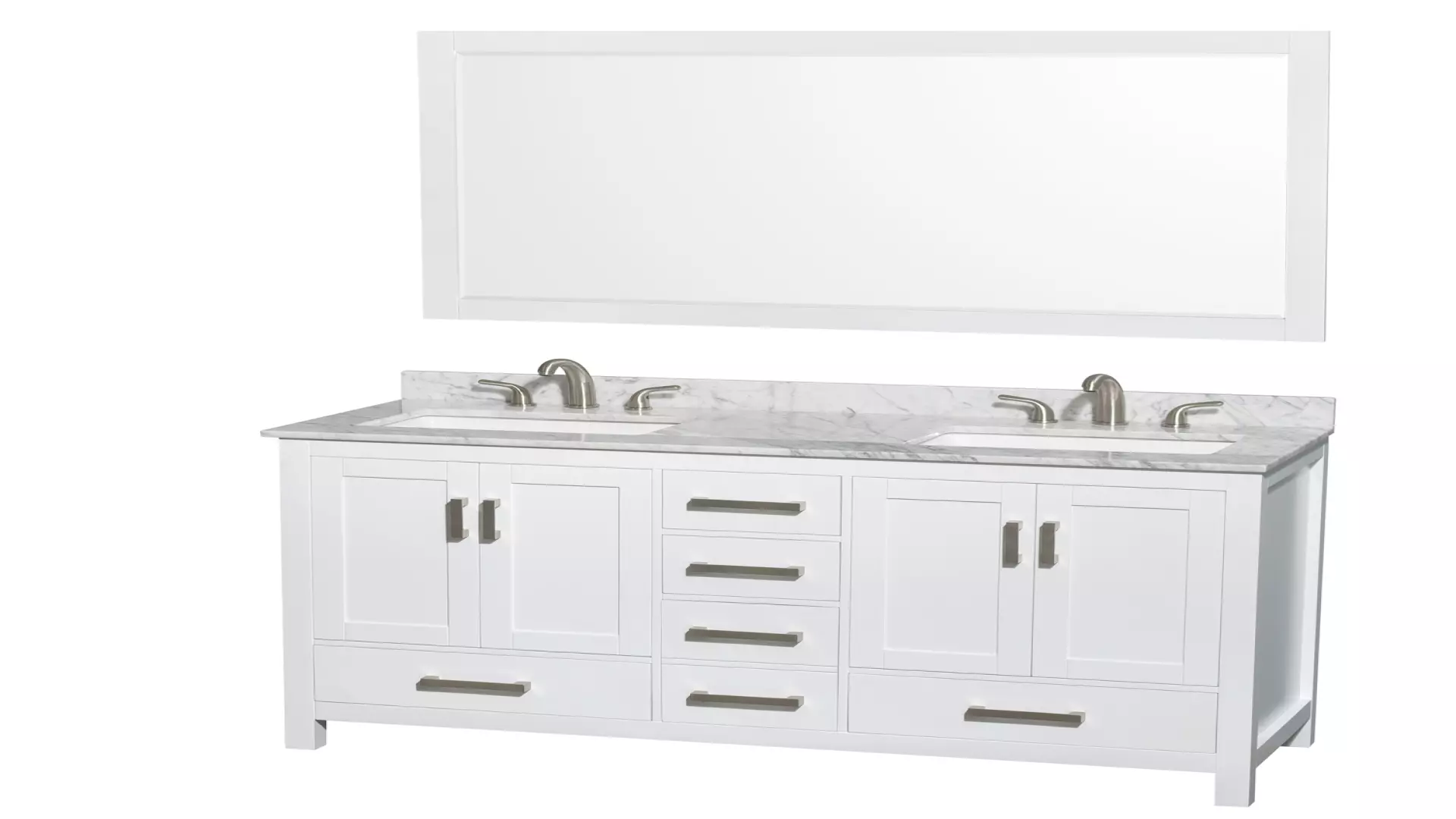Sheffield 60 Inch Double Bathroom Vanity in White, White Carrara Marble Countertop, Undermount 3-Hole Square Sinks, 58 Inch Mirror material