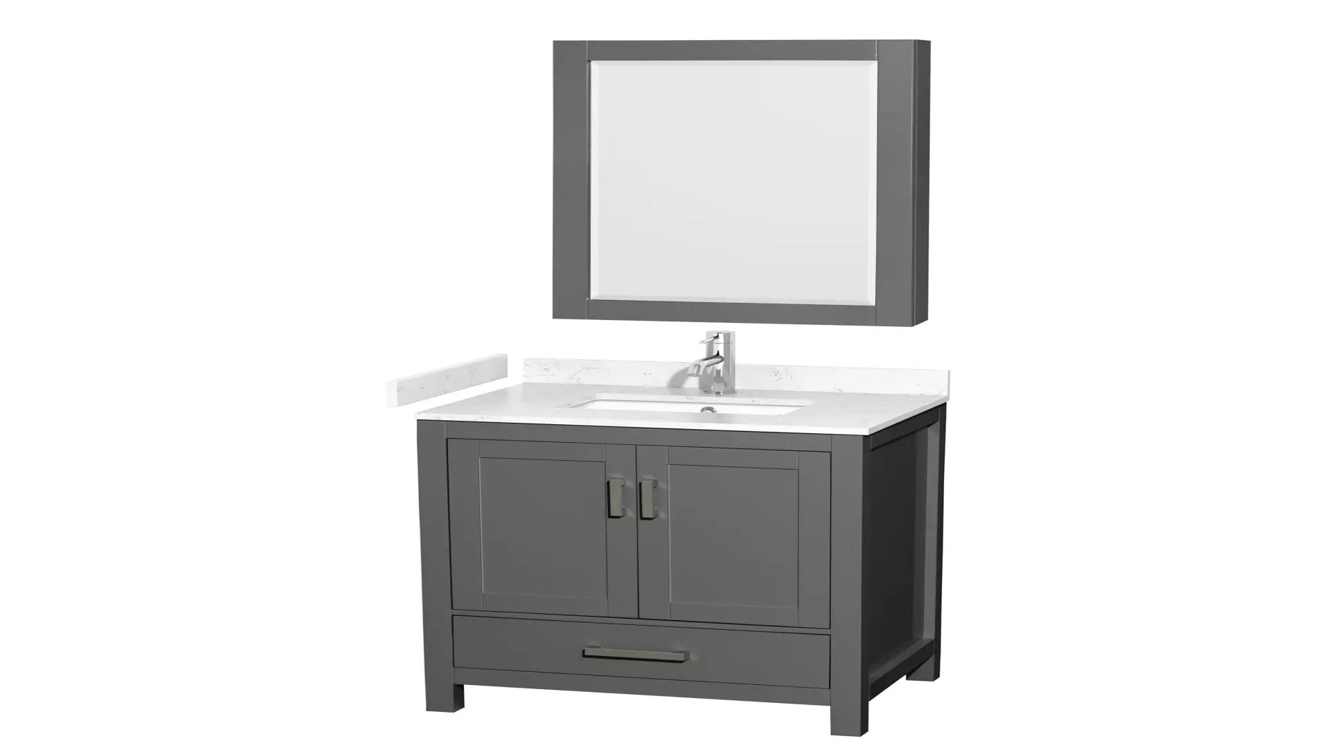 Sheffield 30 Inch Single Bathroom Vanity in Dark Gray, Carrara Cultured Marble Countertop, Undermount Square Sink, Medicine Cabinet material