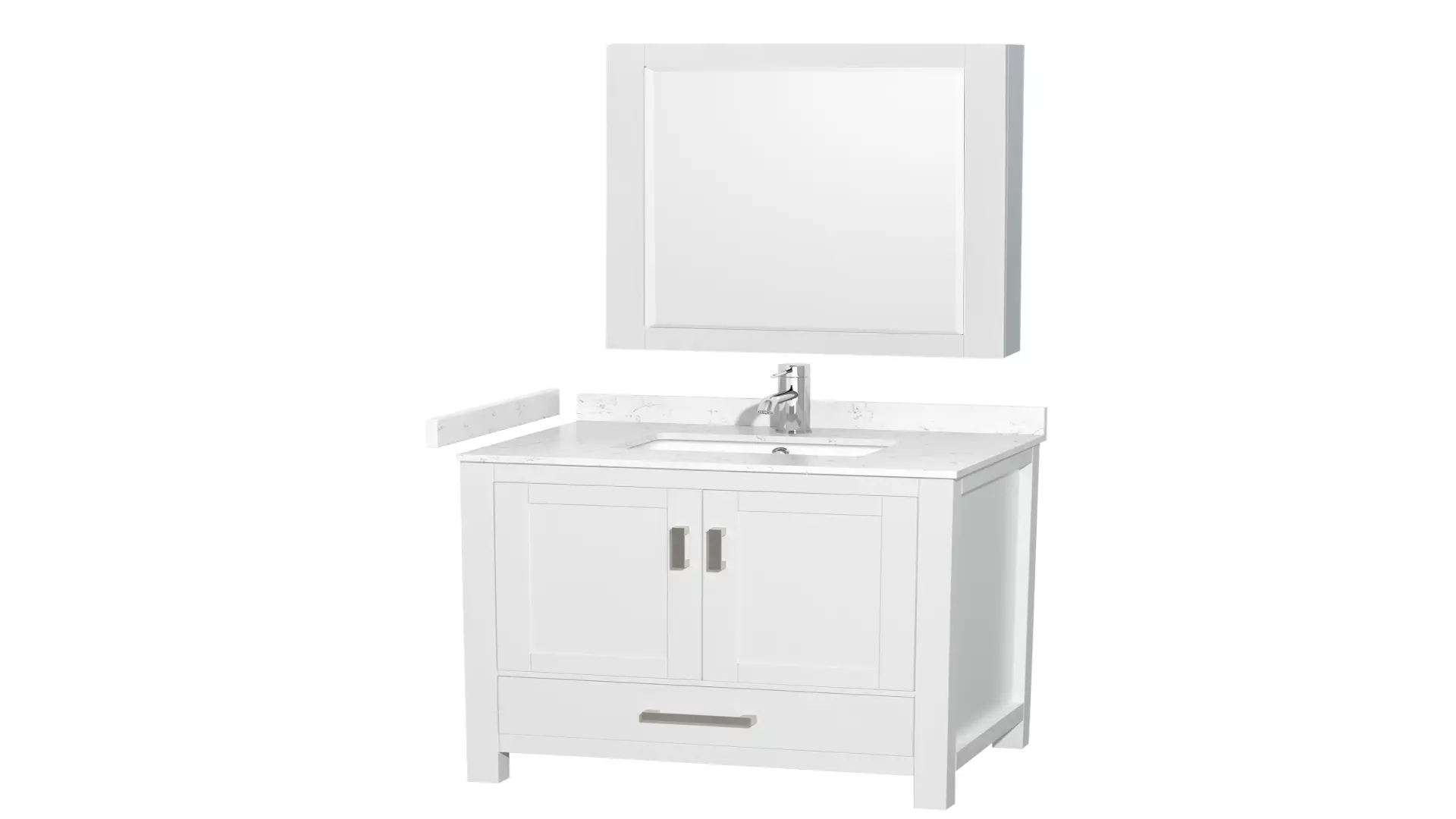 Sheffield 30 Inch Single Bathroom Vanity in White, Carrara Cultured Marble Countertop, Undermount Square Sink, Medicine Cabinet material