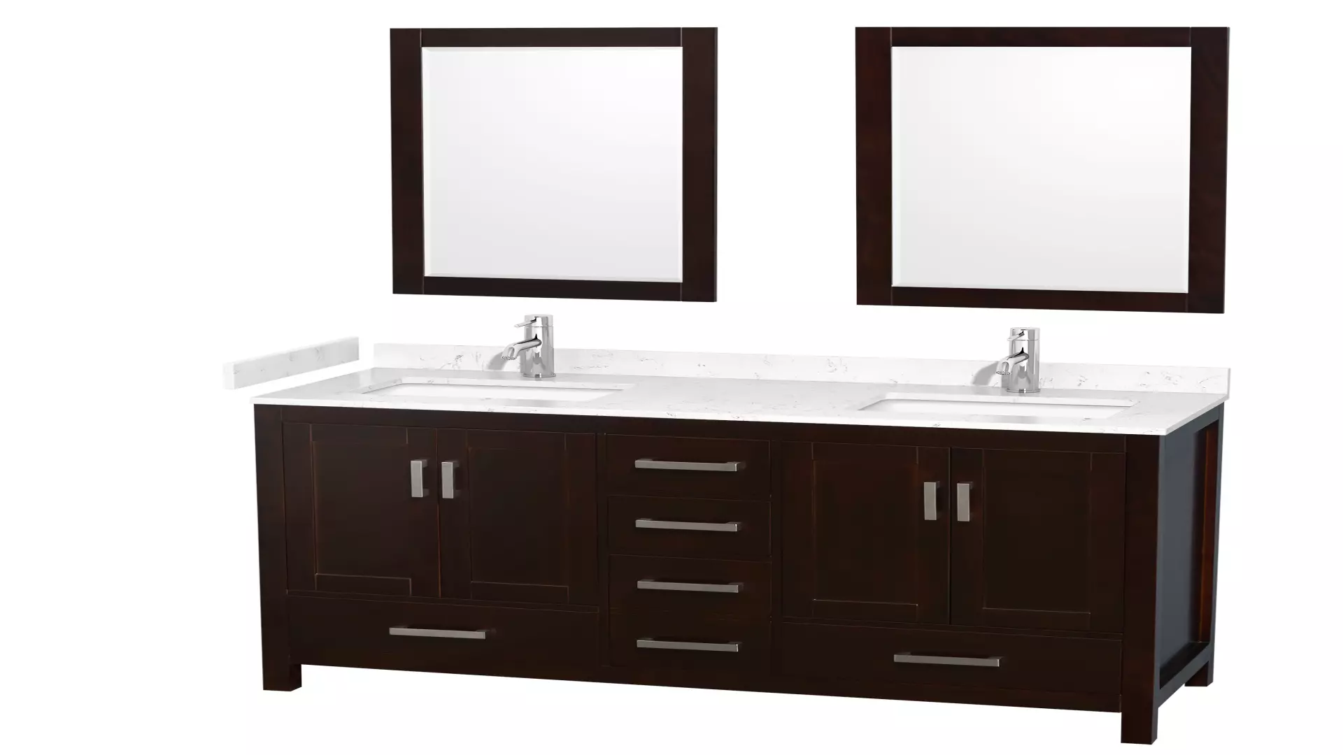 Sheffield 60 Inch Double Bathroom Vanity in Espresso, Carrara Cultured Marble Countertop, Undermount Square Sinks, 24 Inch Mirrors material