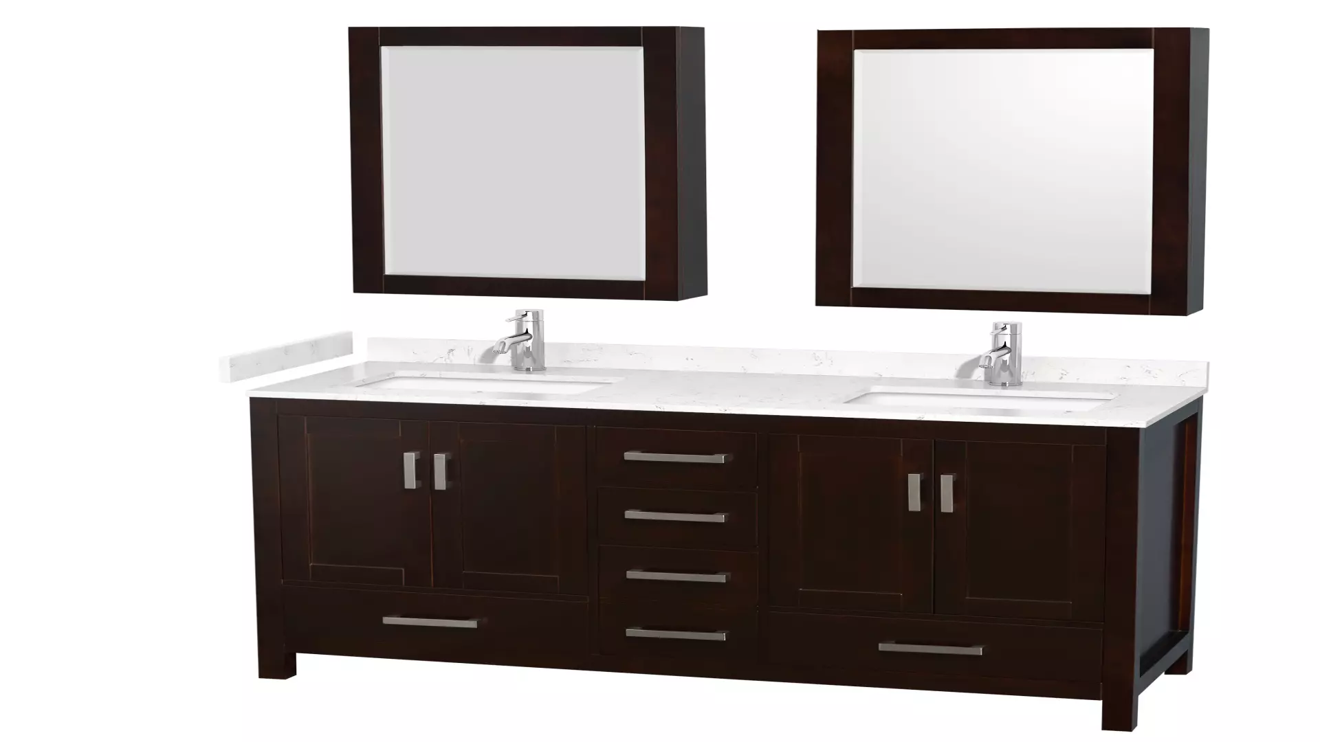 Sheffield 60 Inch Double Bathroom Vanity in Espresso, Carrara Cultured Marble Countertop, Undermount Square Sinks, Medicine Cabinets material