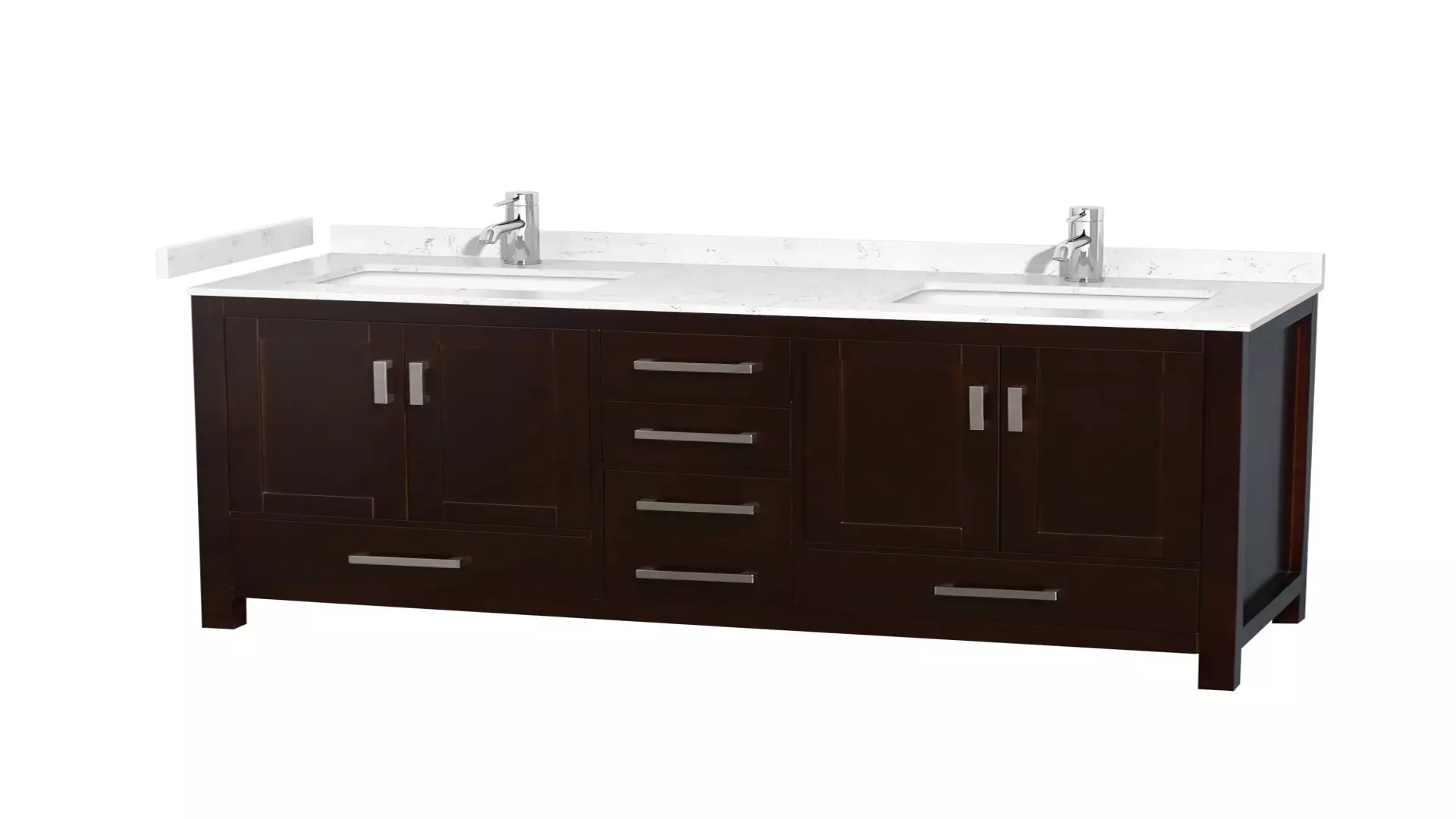 Sheffield 60 Inch Double Bathroom Vanity in Espresso, Carrara Cultured Marble Countertop, Undermount Square Sinks, No Mirror material