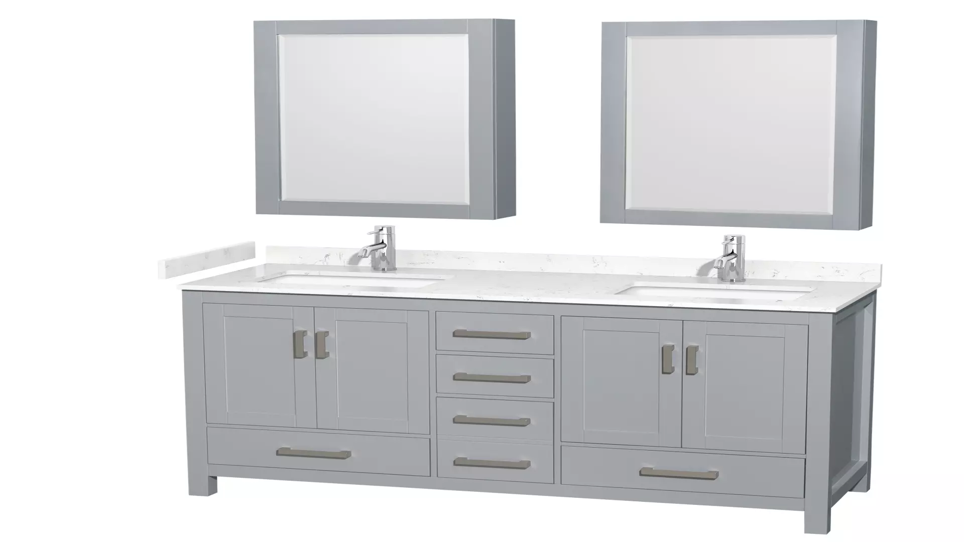 Sheffield 60 Inch Double Bathroom Vanity in Gray, Carrara Cultured Marble Countertop, Undermount Square Sinks, Medicine Cabinets material