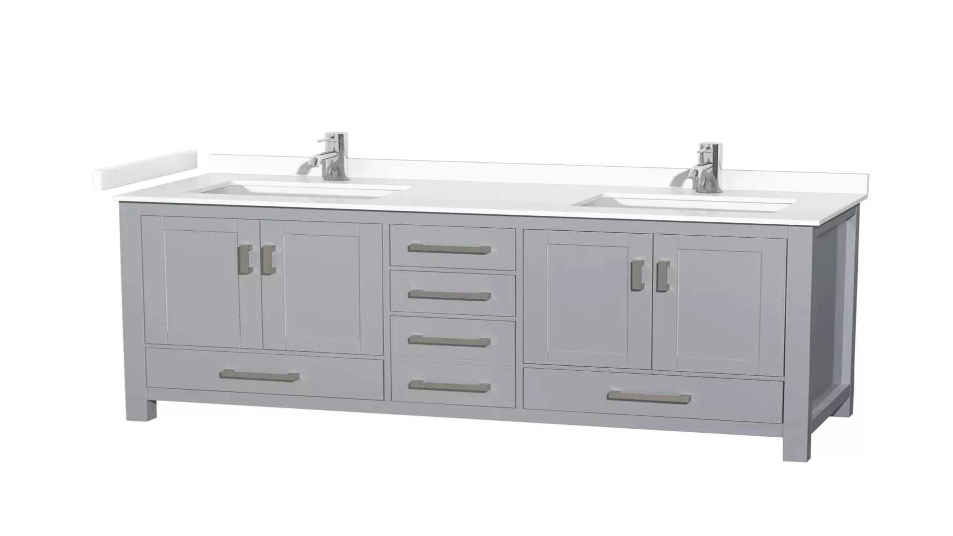 Sheffield 60 Inch Double Bathroom Vanity in Gray, White Cultured Marble Countertop, Undermount Square Sinks, No Mirror material