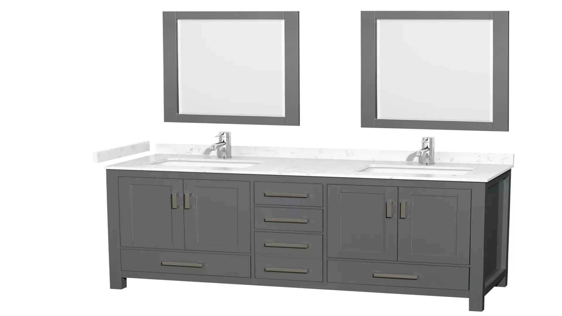 Sheffield 60 Inch Double Bathroom Vanity in Dark Gray, Carrara Cultured Marble Countertop, Undermount Square Sinks, 24 Inch Mirrors material