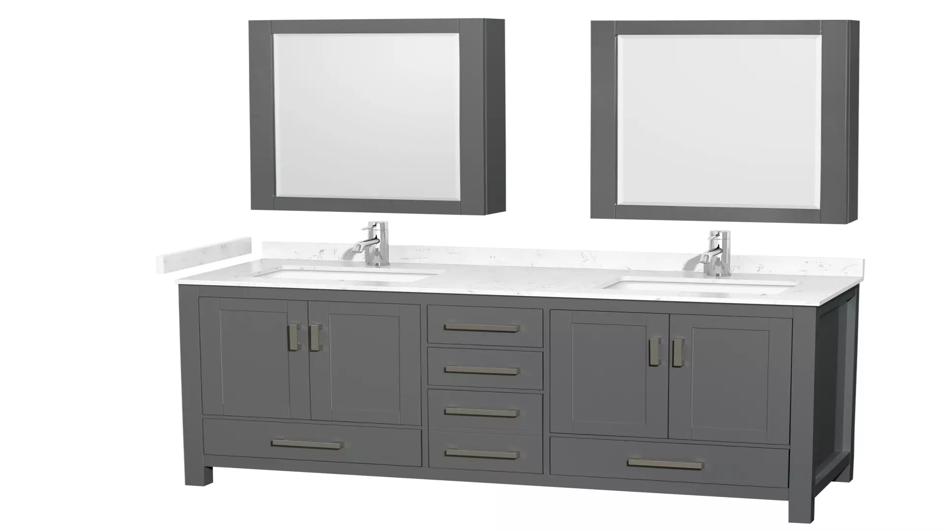 Sheffield 60 Inch Double Bathroom Vanity in Dark Gray, Carrara Cultured Marble Countertop, Undermount Square Sinks, Medicine Cabinets material