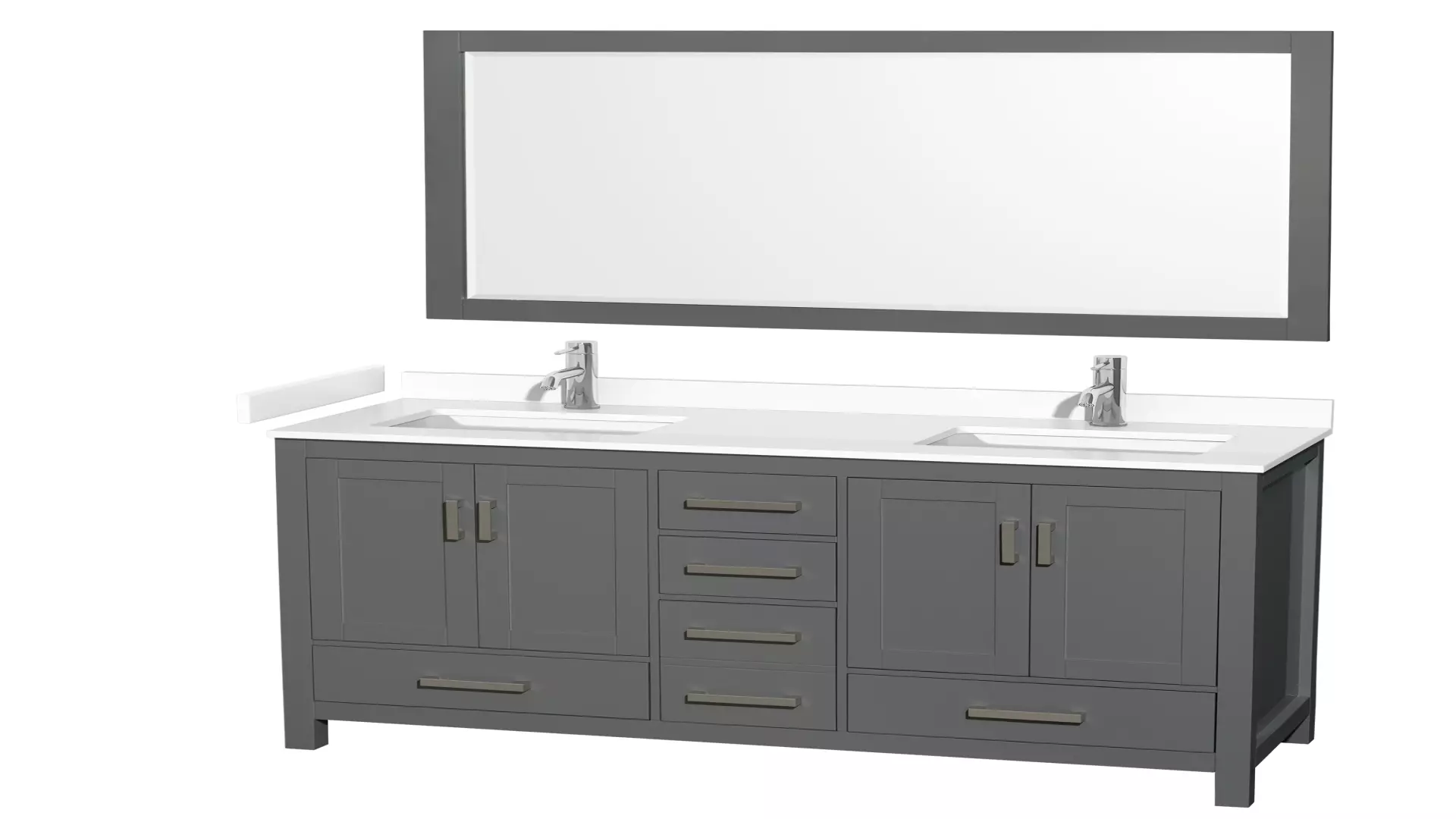 Sheffield 60 Inch Double Bathroom Vanity in Dark Gray, White Cultured Marble Countertop, Undermount Square Sinks, 58 Inch Mirror material